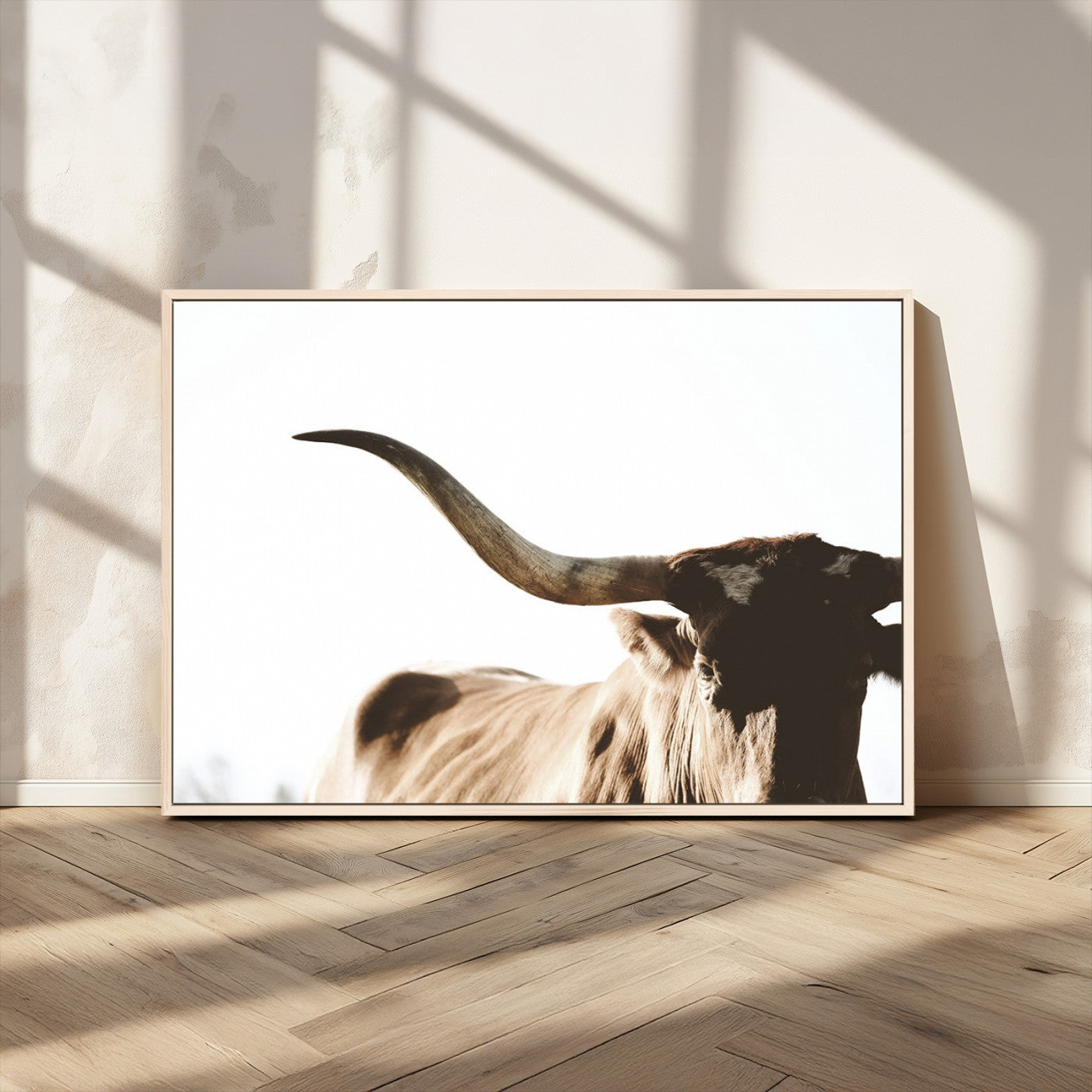 MGV-FC-36X24 - Texas Longhorn Wall Art Canvas Print | 3-Panel Large Longhorn Canvas Print for Living Room, Framed Gallery Wrap Office, Rustic Western Cowboy Decor