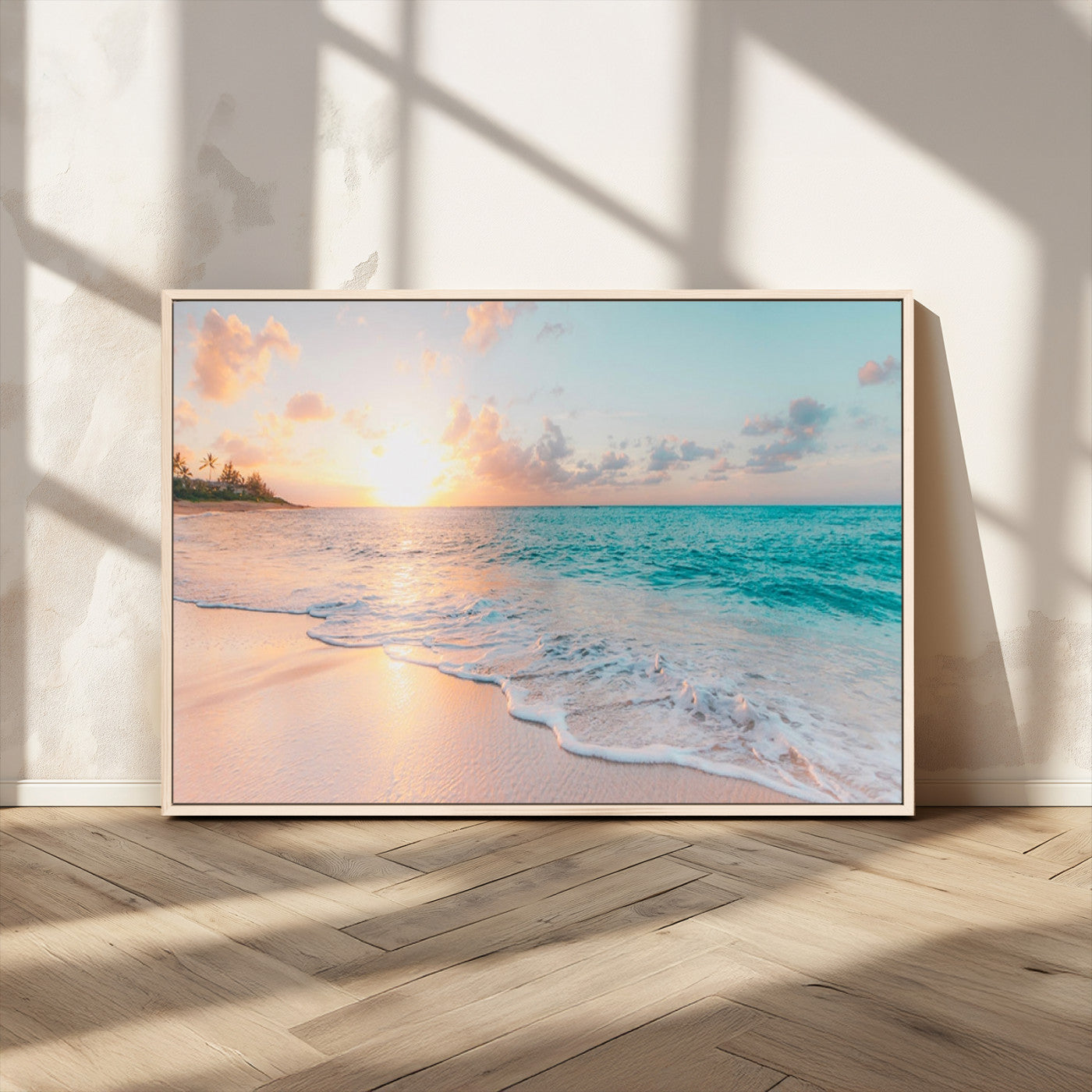 MGV-FC-36X24 - Beach Sunrise Wall Art, Coastal Seascape Canvas Print, Ocean Wave Multi-Panel Giclee, Coastal Sunset Beach Scene for Modern Decor