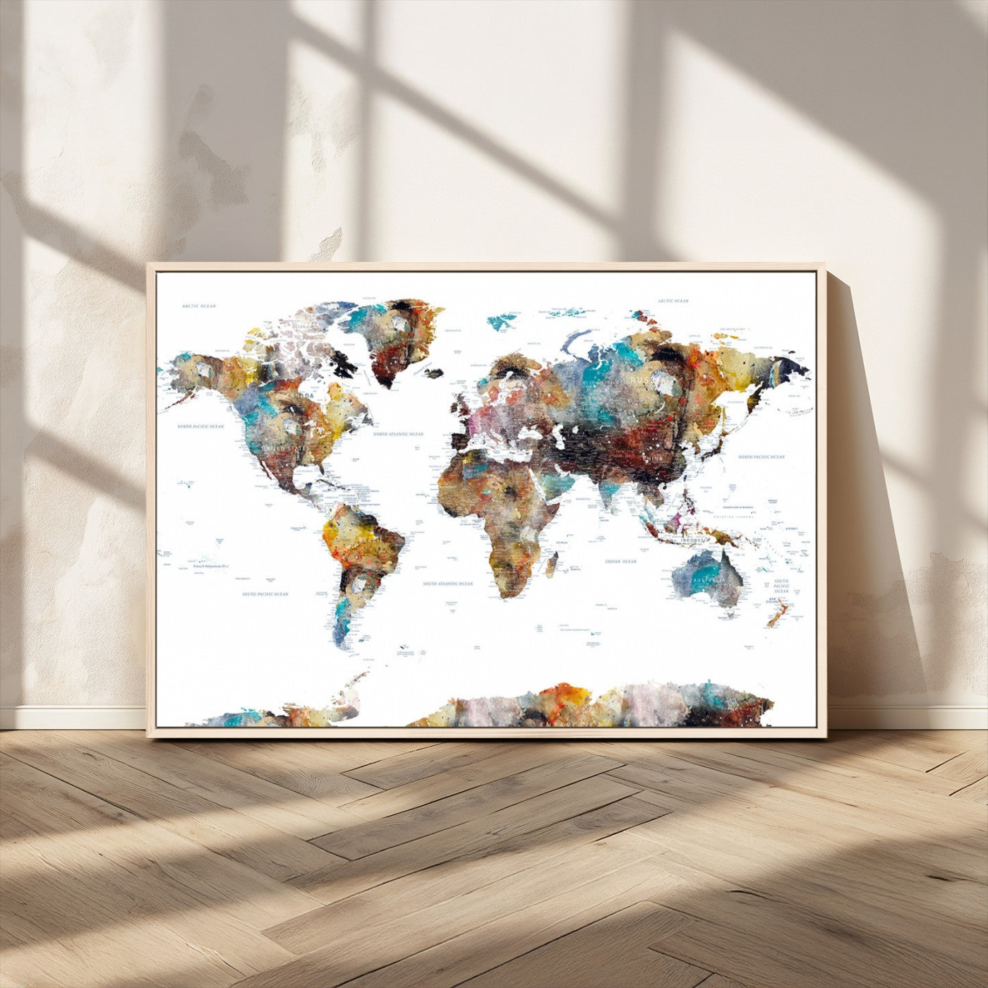 MGV-FC-36X24 - Push Pin World Map Canvas Print – Framed Wall Art for Couples to Track Their Travels – Anniversary