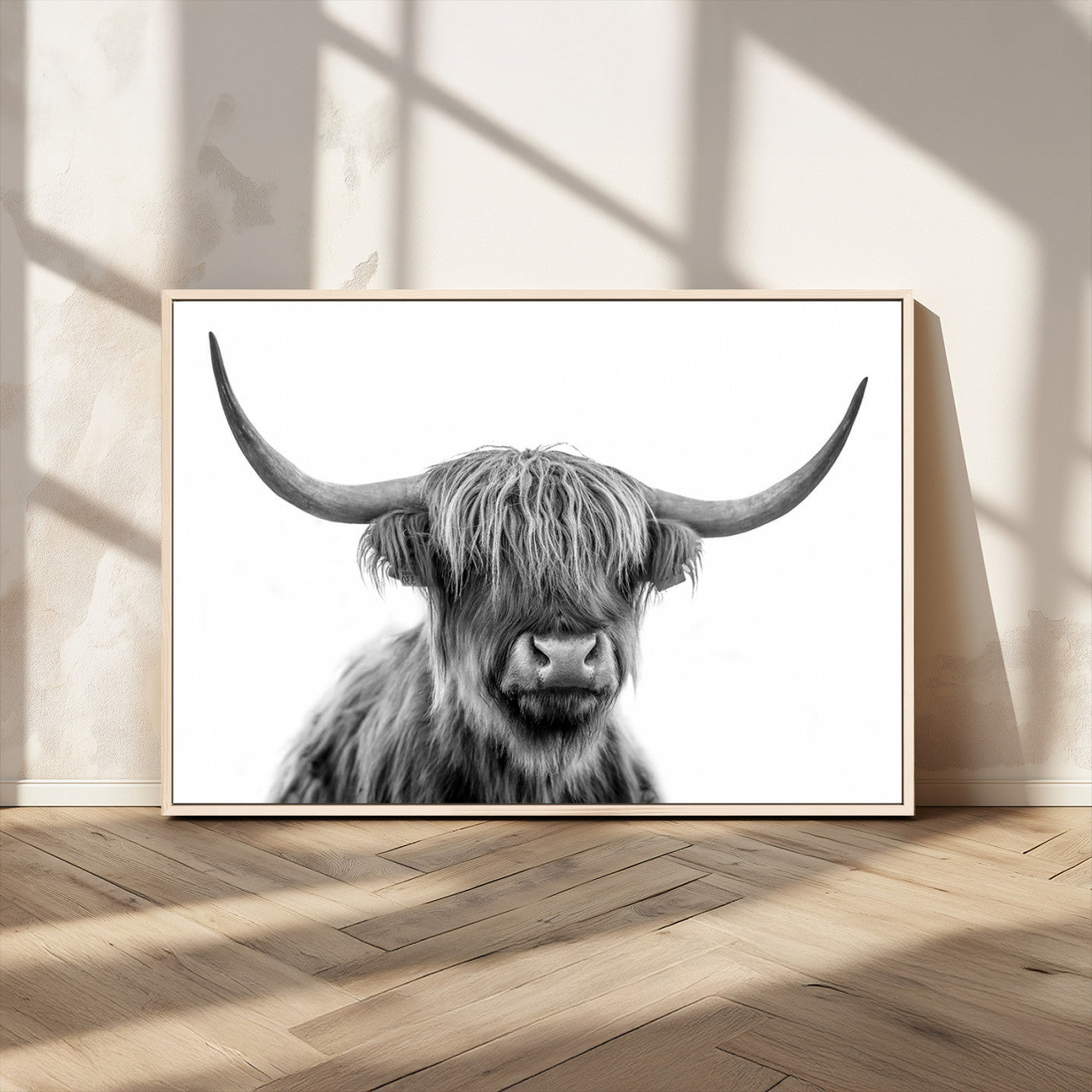MGV-FC-36X24 - Scottish Highland Cow Cattle Art Print Wall Art Canvas Print for Farmhouse Decor, Framed Scottish