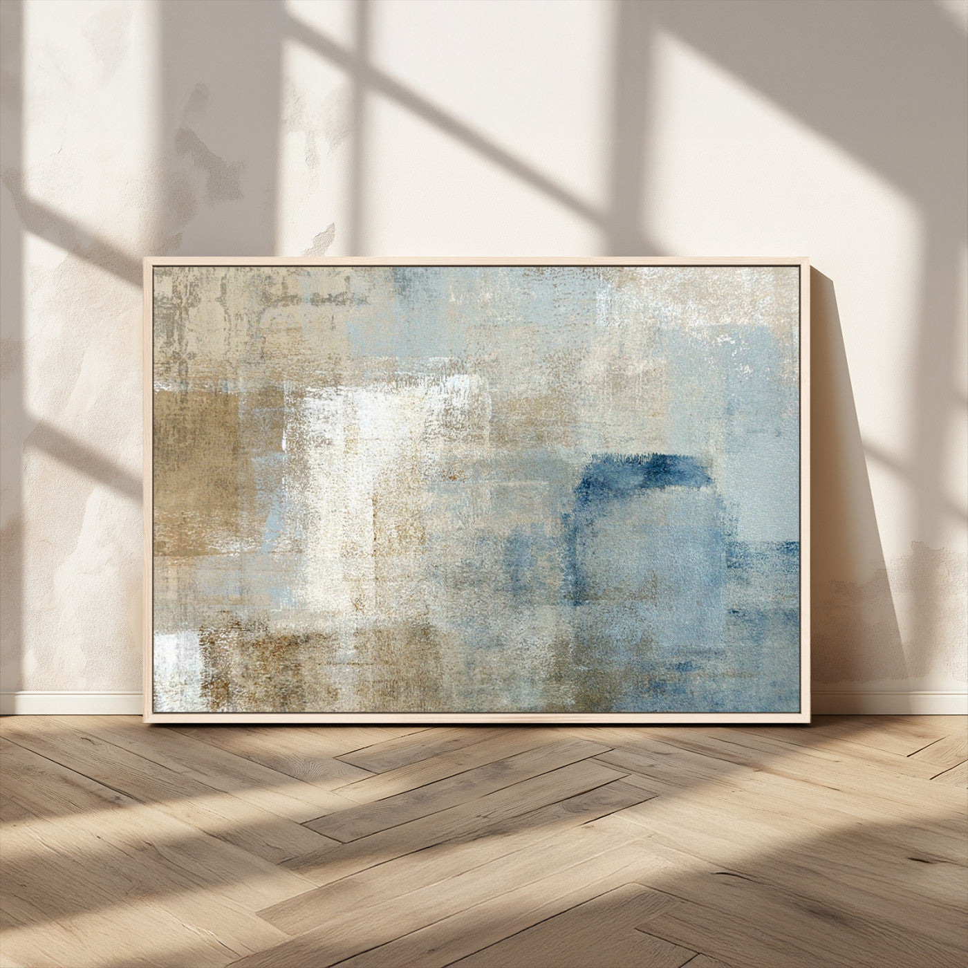 MGV-FC-36X24 - Abstract Blue and Beige Wall Art, Modern Minimalist Canvas Print Set, Giclee Textured Art, Large Multi-Panel Artwork for Living Room
