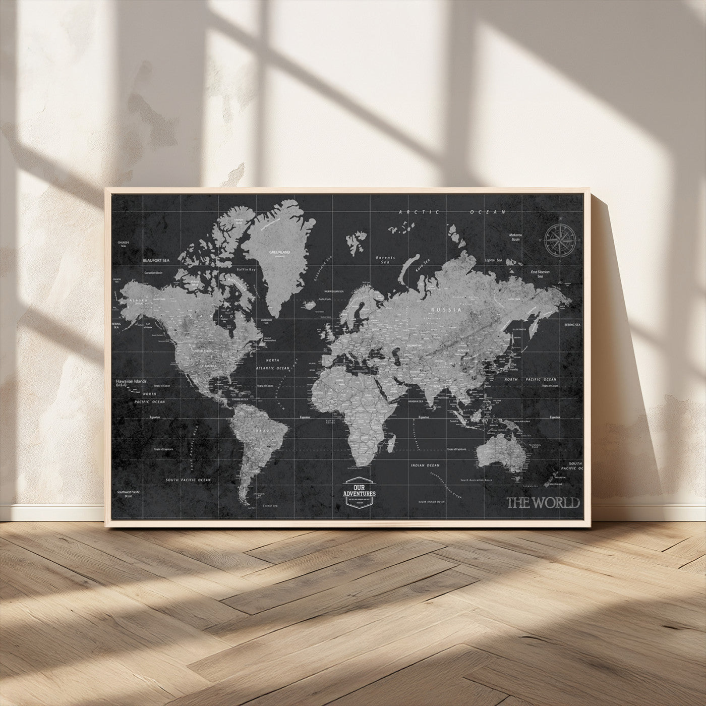 MGV-FC-36X24 - Push Pin World Map Canvas Print – Framed Wall Art for Couples to Track Their Travels – Anniversary