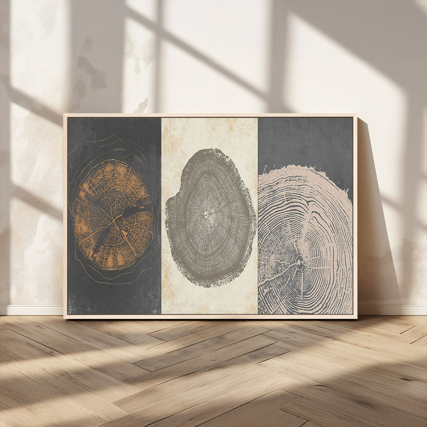 MGV-FC-36X24 - Boho Tree Ring Wall Art, Modern Minimalist Wood Grain Canvas, Tree Slice for Rustic Decor, Farmhouse Decor Giclee Canvas Print, Tree Ring Canvas Set