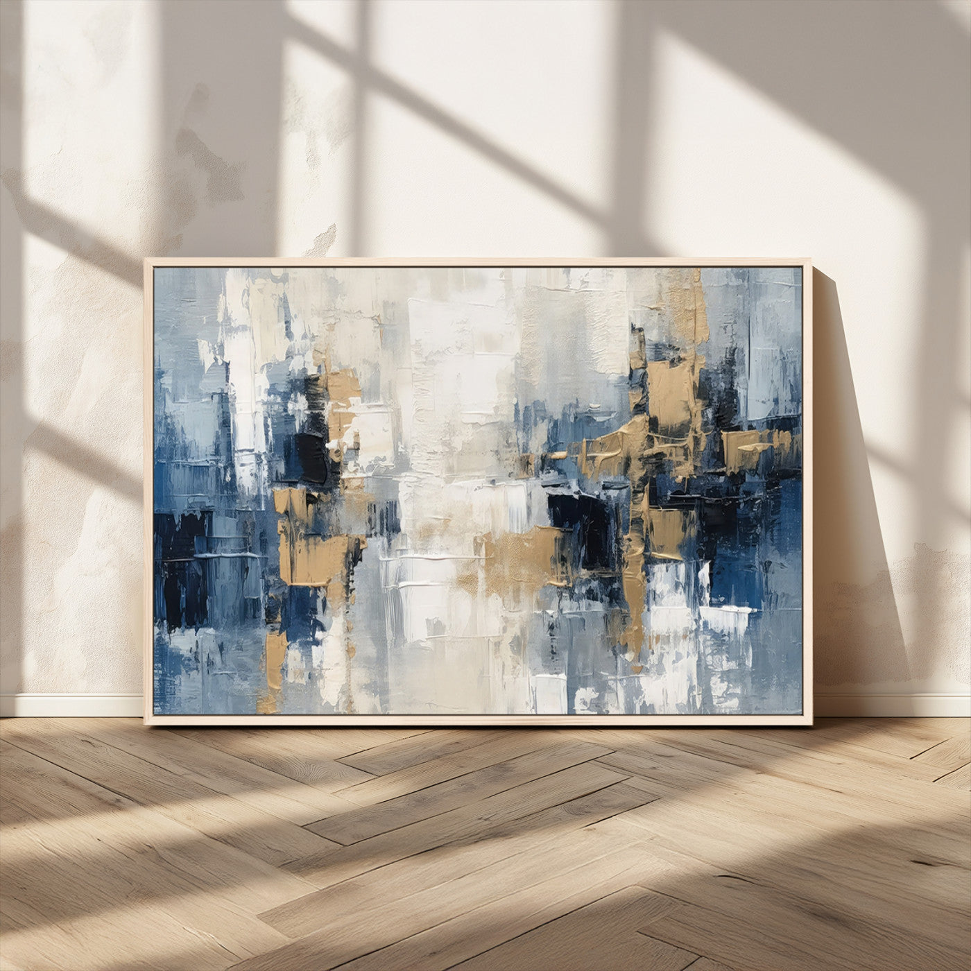 -Modern Abstract Canvas Wall Art in Blue and Gold Tones | Large Contemporary Art for Living Room,