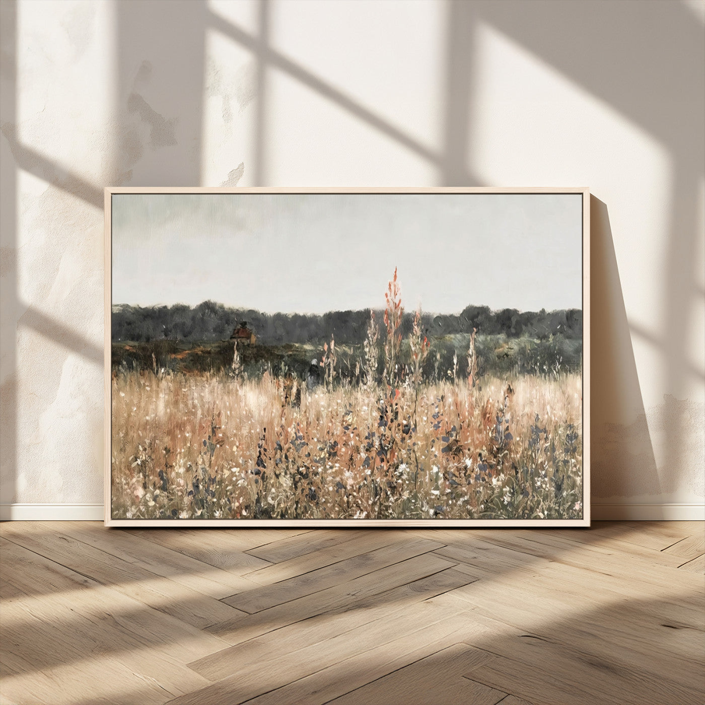 MGV-FC-36X24 - Abstract Wildflower Art Field Landscape Oil Painting Print, Country Field Wall Art - Framed Ready to Hang