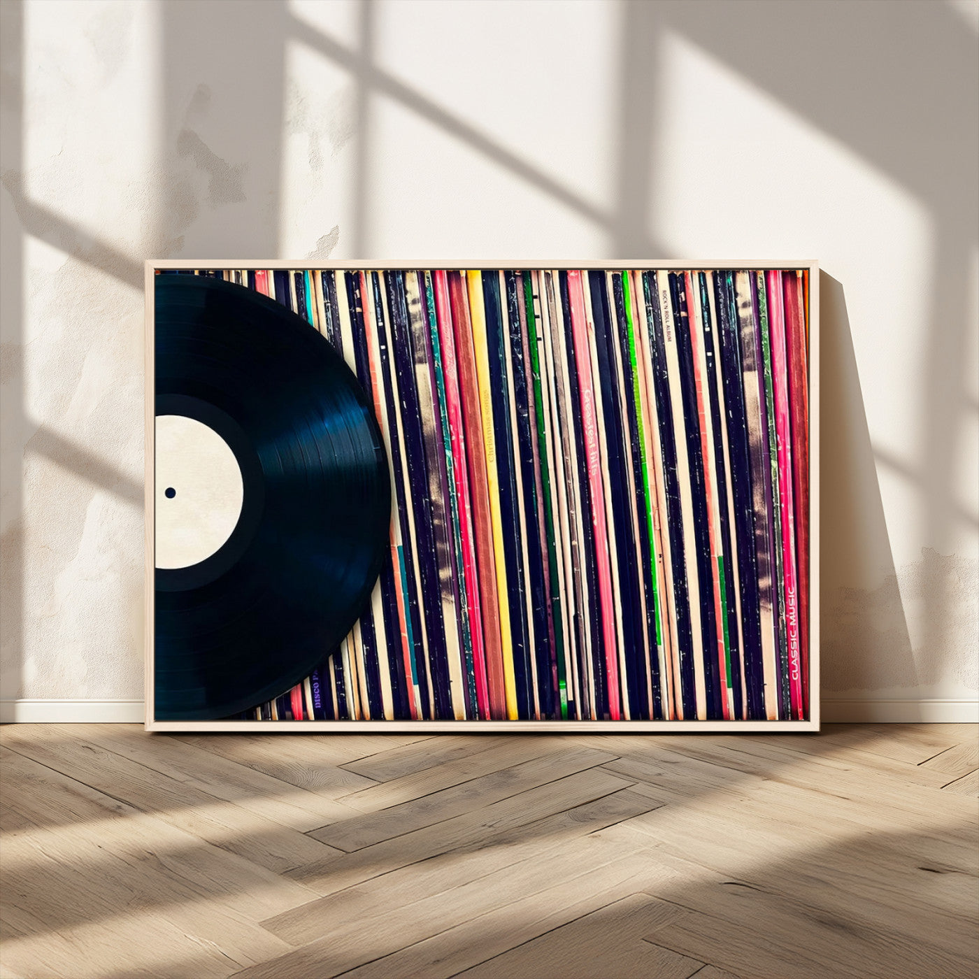 MGV-FC-36X24 - Vinyl Record and Album Collection Canvas Wall Art - Retro Music Decor for Living Room, Vintage Vinyl Lover’s Set