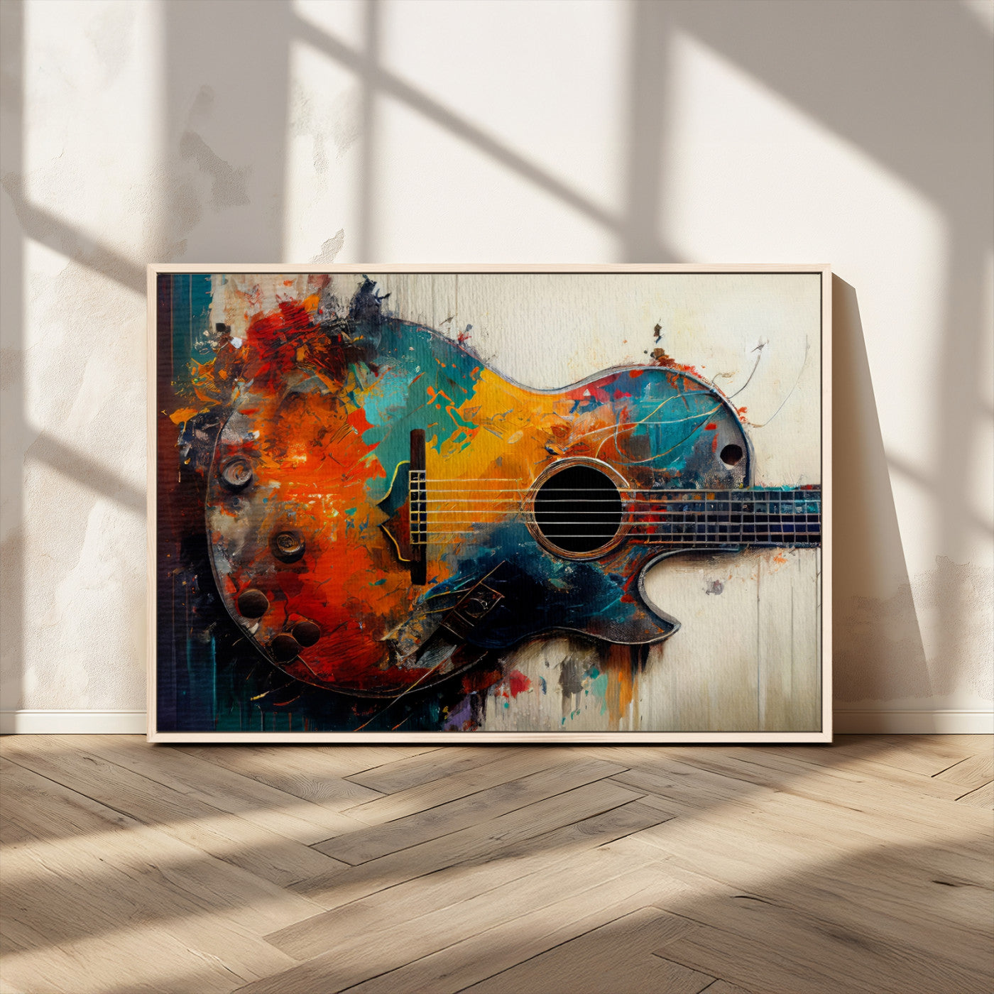 MGV-FC-36X24 - Abstract Guitar Wall Art Canvas | Vibrant Music-Inspired Art for Living Room or Studio | Colorful Music Decor Canvas Print
