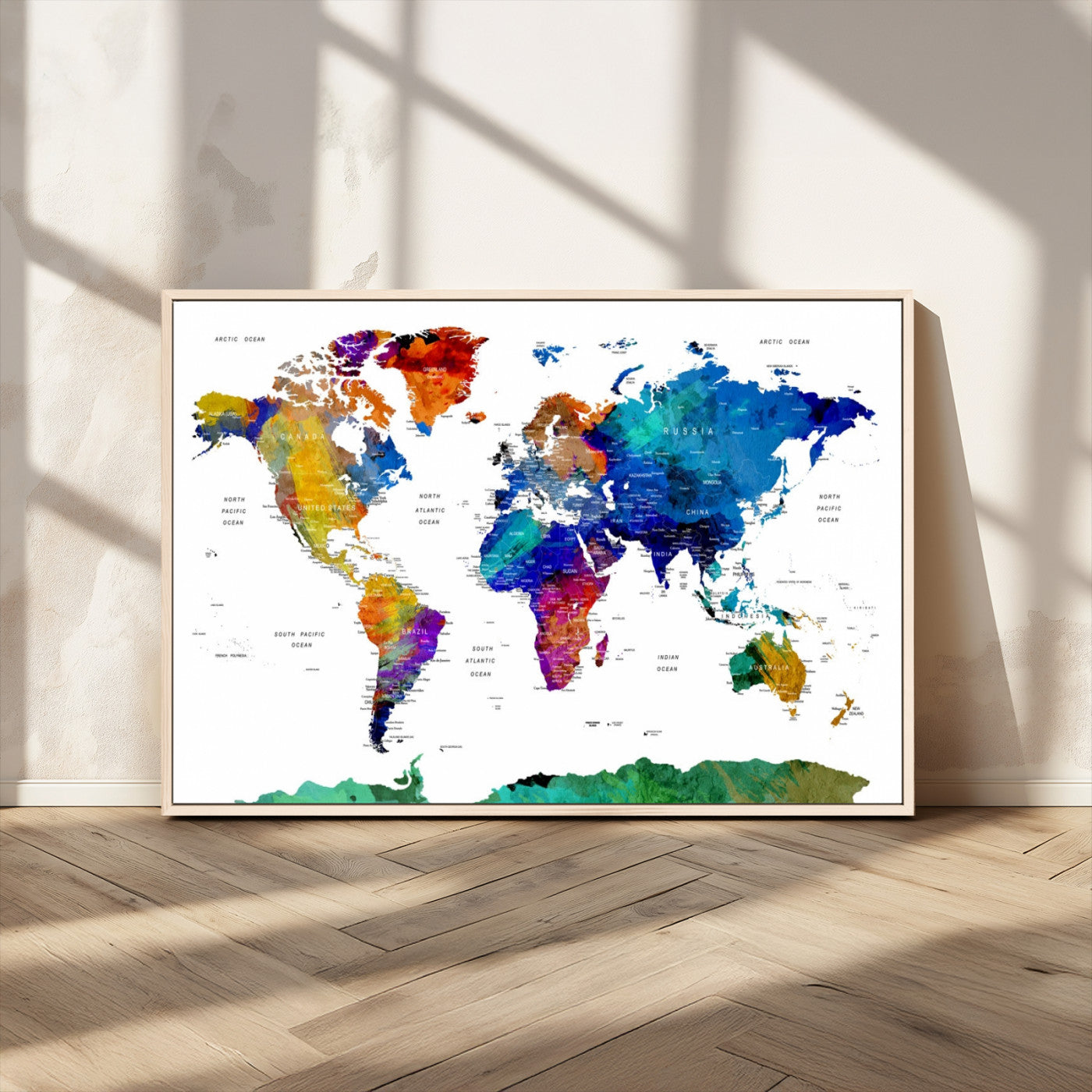 -Push Pin World Map Canvas Print – Framed Wall Art for Couples to Track Their Travels – Anniversary