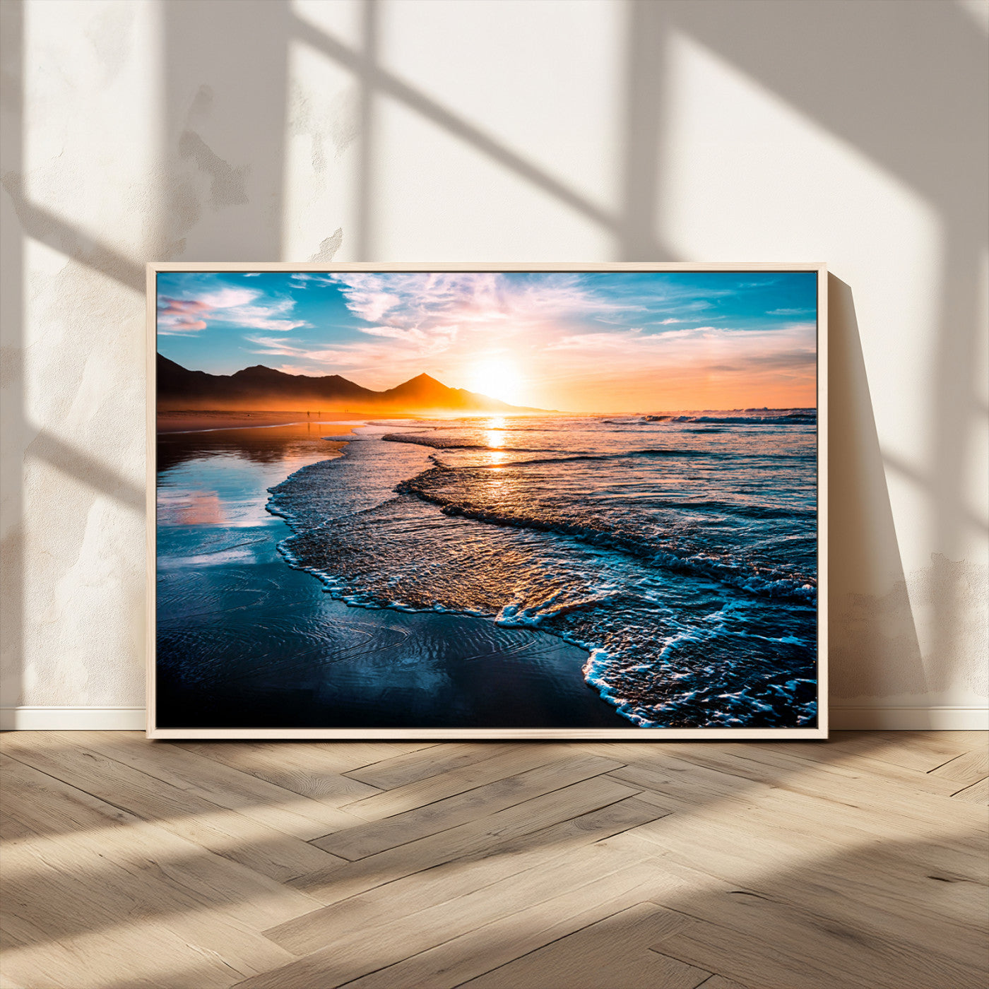MGV-FC-36X24 - Sunset Beach Ocean Canvas Wall Art – Tranquil Ocean Reflections at Dusk – Ready to Hang