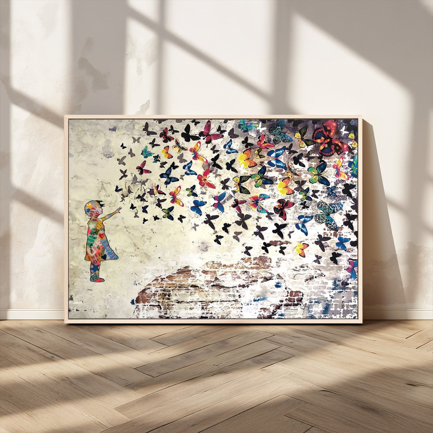 MGV-FC-36X24 - Banksy Wall Art - Banksy Girl Butterfly Graffiti Wall Art Canvas Print - Butterfly Girl and Freedom Flight - Vibrant Street Art Print