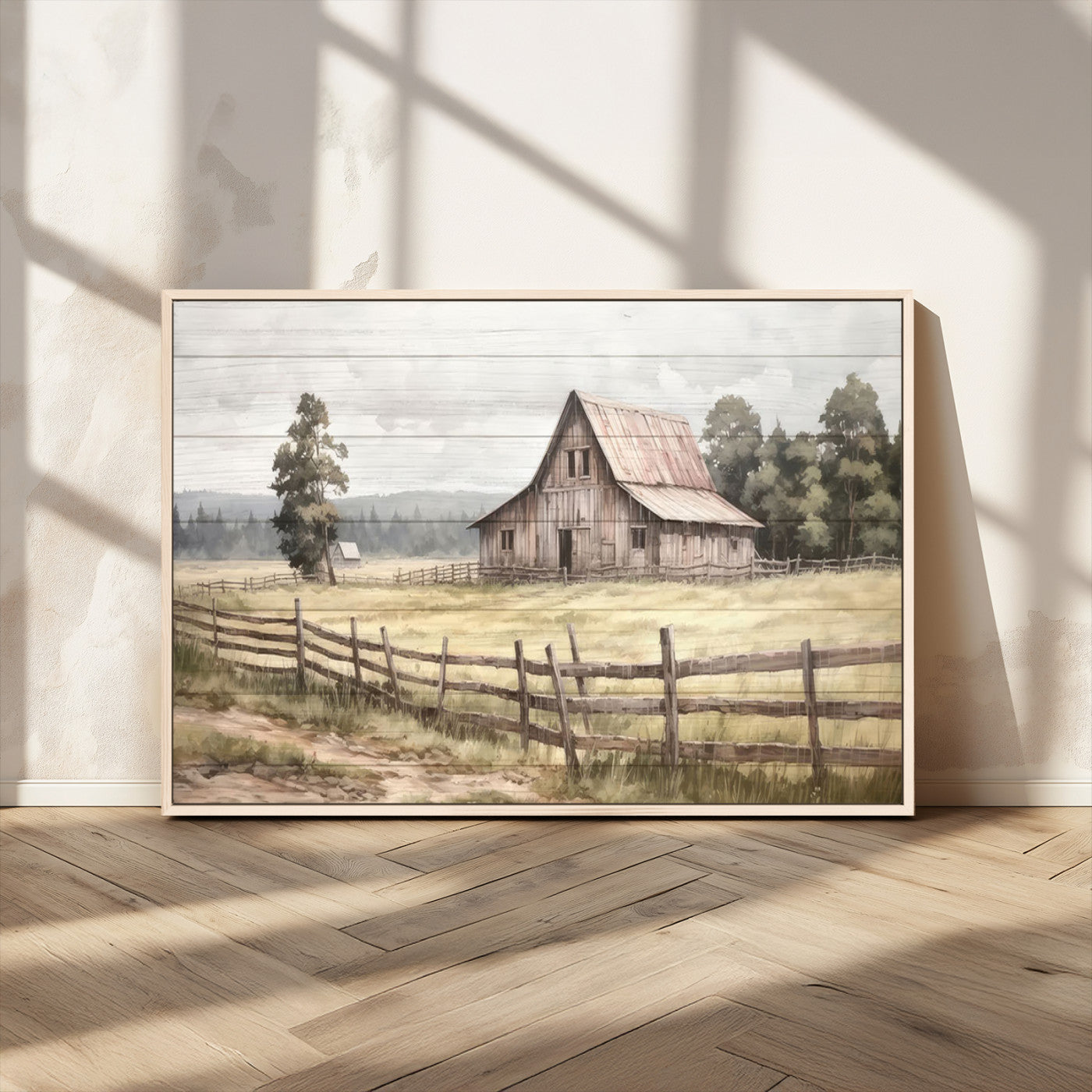MGV-FC-36X24 - Rustic Farmhouse Barn Wall Art | 3-Panel Framed Gallery Wrap Giclee Canvas Print for Living Room, Farmhouse, or Office | Country Landscape Wall Art