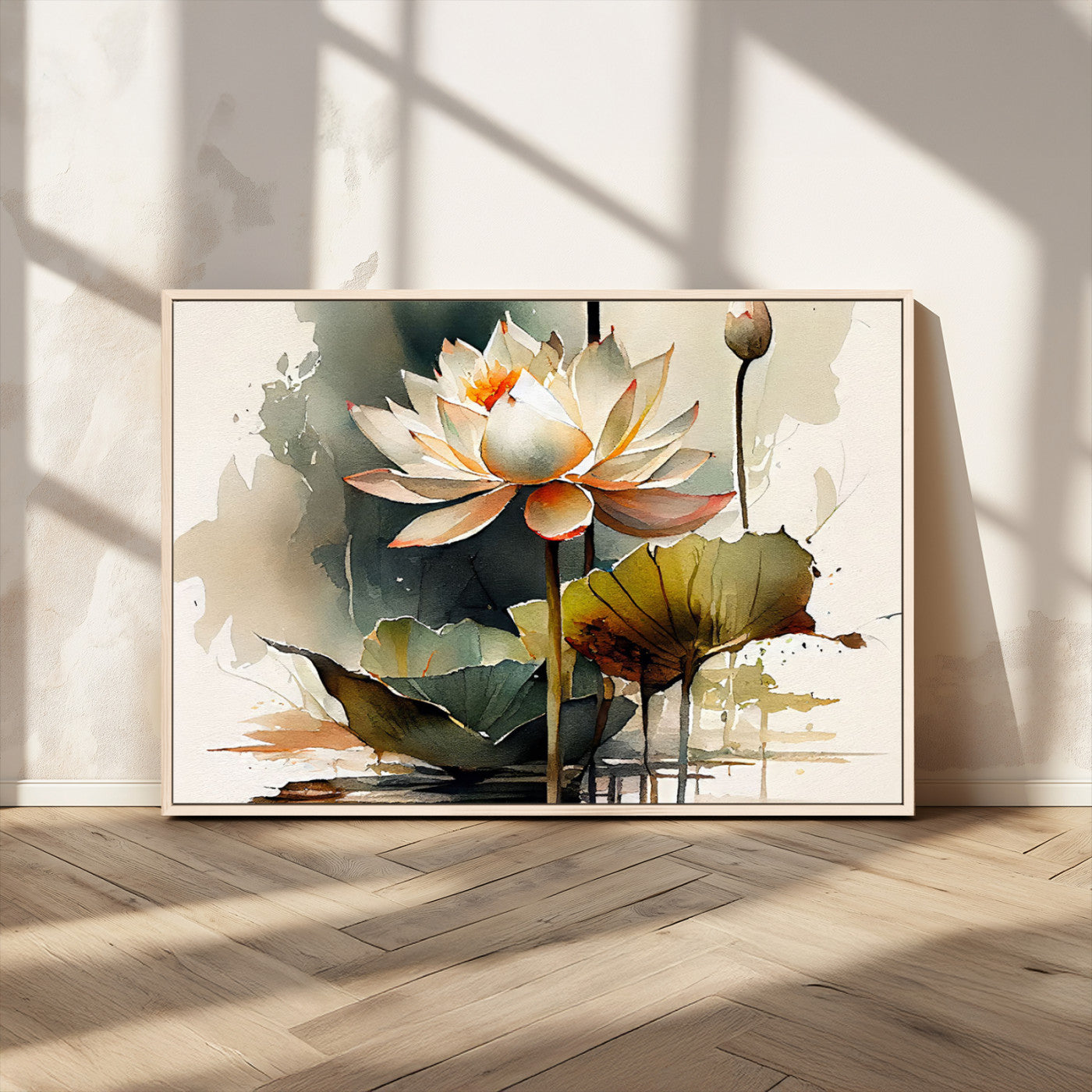 MGV-FC-36X24 - Lotus Flower Watercolor Canvas Print – A Symbol of Serenity and Growth, Captured in Soft Watercolors – Contemporary Wall Art for Tranquil Spaces