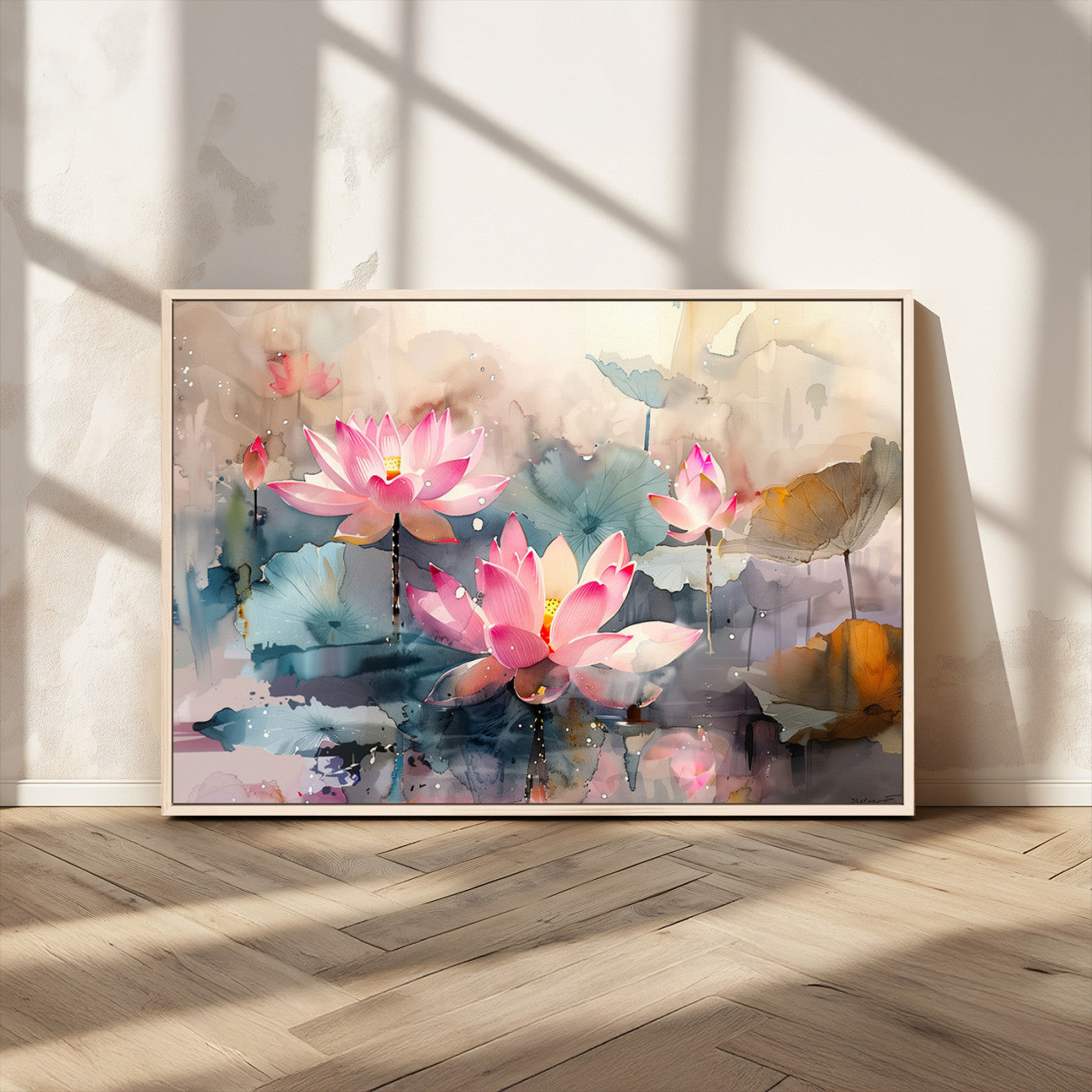 MGV-FC-36X24 - Lotus Flower Wall Art | 3-Panel Giclee Canvas Print of Pink Lotus Blossoms for Living Room, Bedroom, Office | Framed Lotus Floral Wall Art Decor Print