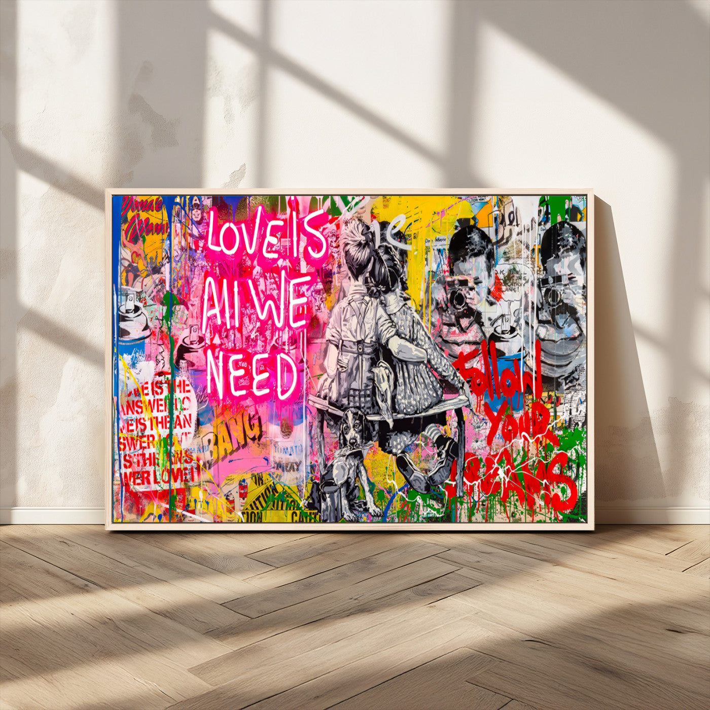 MGV-FC-36X24 - Follow Your Dreams & Love is All We Need Graffiti Street Art Triptych | 3-Panel Colorful Urban Wall Art for Living Room, Office, Loft Graffiti Wall Art Print