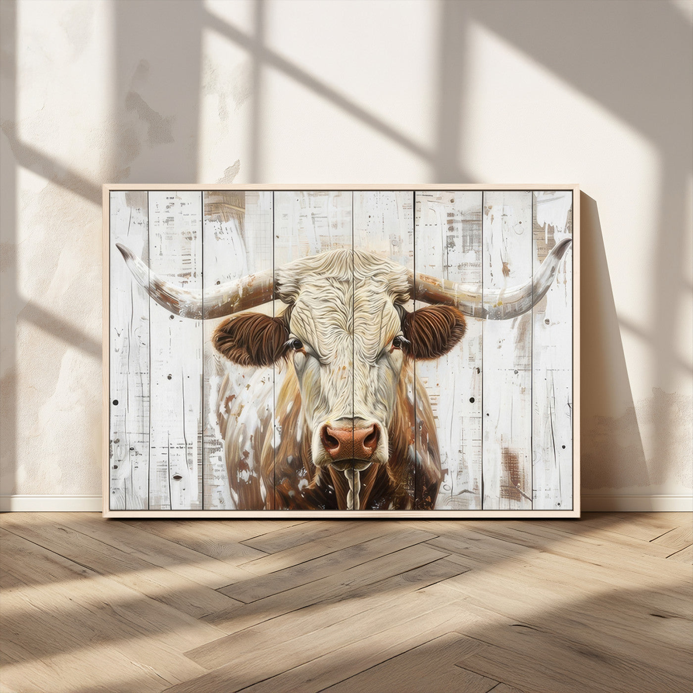 -Rustic Longhorn Bull Wall Art Canvas Set – Western-Inspired Farmhouse Décor - Ready to Hang