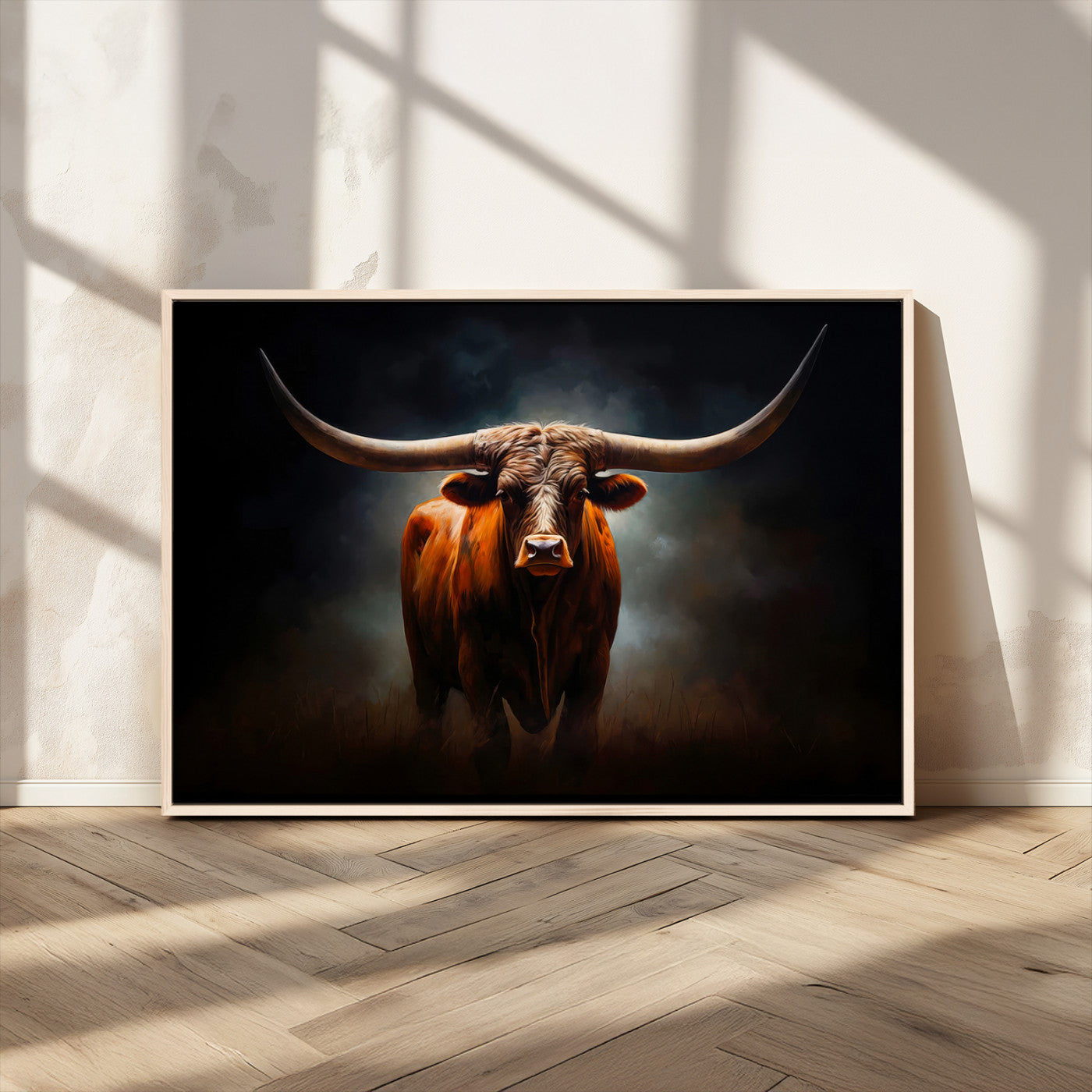 MGV-FC-36X24 - Abstract Texas Longhorn Wall Art Print | 3-Panel Large Texas Longhorn Canvas Print for Living Room, Office  Farmhouse Decor | Framed Longhorn Wall Art