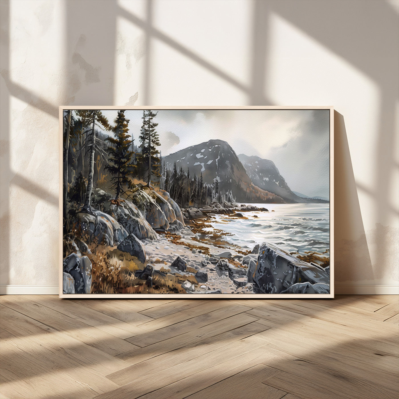 -Serene Coastal View of Acadia National Park - Stunning 3-Panel Wall Art Canvas Print, Framed, Ready