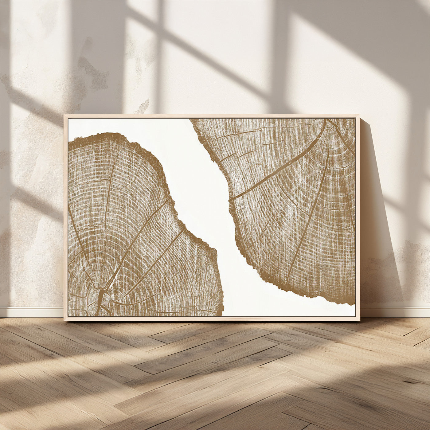 -Rustic Brown Tree Ring Wall Art Canvas Print – Framed and Ready to Hang – Elegant Nature-Inspired