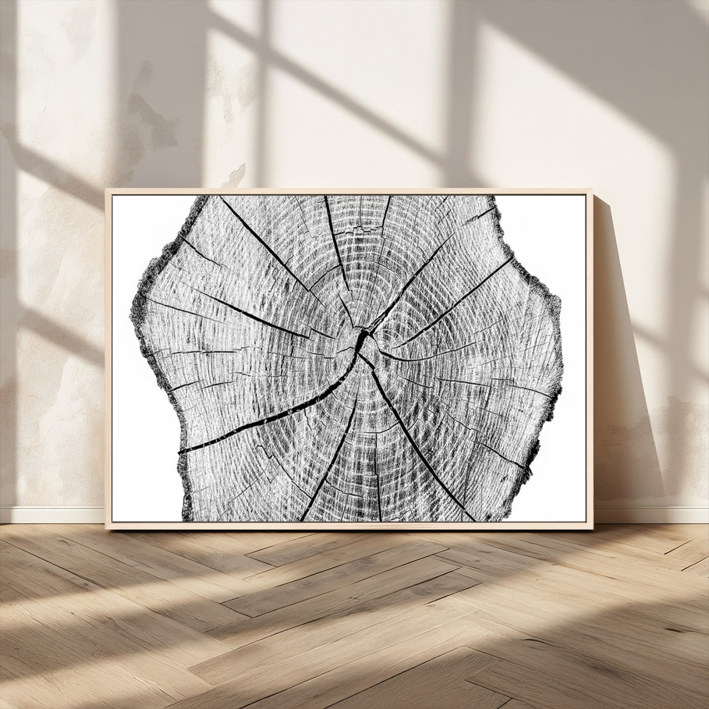 -Rustic Tree Ring Wall Art Canvas Print – Framed and Ready to Hang – Perfect for Nature-Inspired and