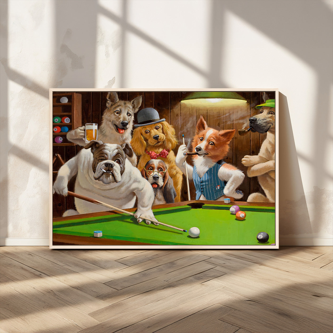 MGV-FC-36X24 - Dogs Playing Pool Canvas Wall Art Funny Gifts Dog Print