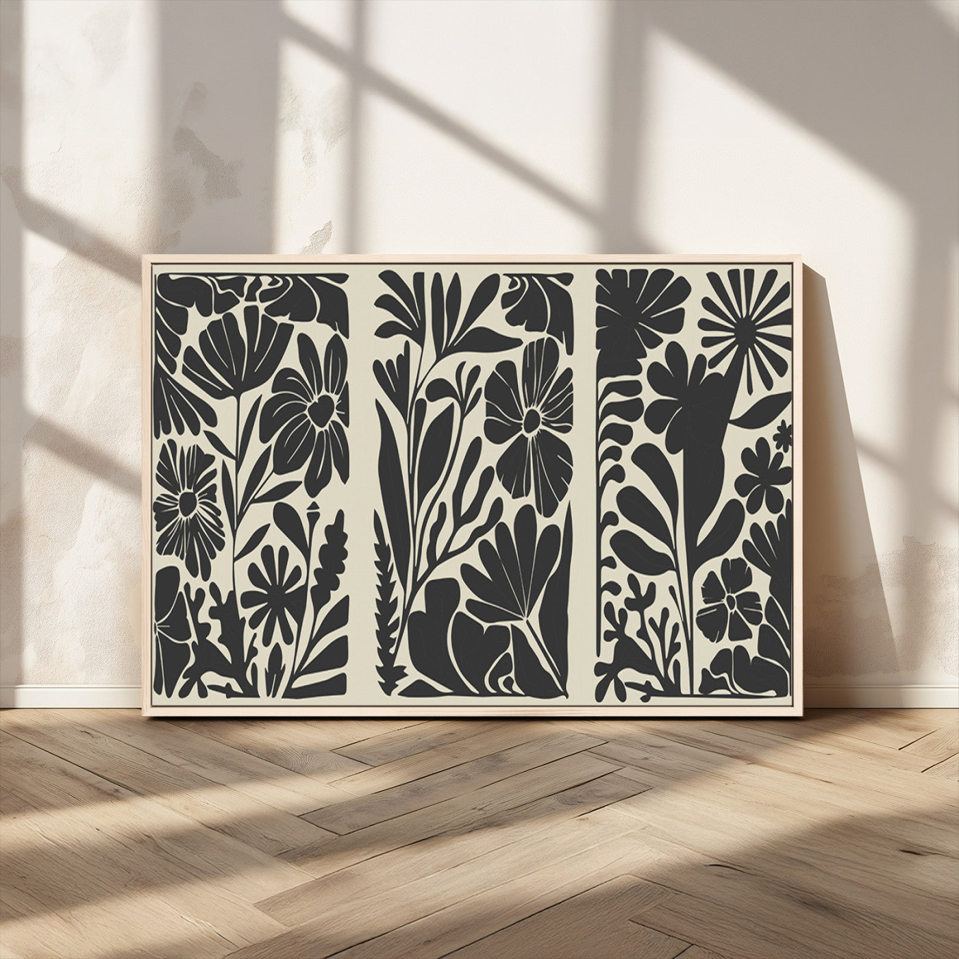 MGV-FC-36X24 - Modern Botanical Wall Art - Floral Black and White Canvas Print, Framed, Ready to Hang