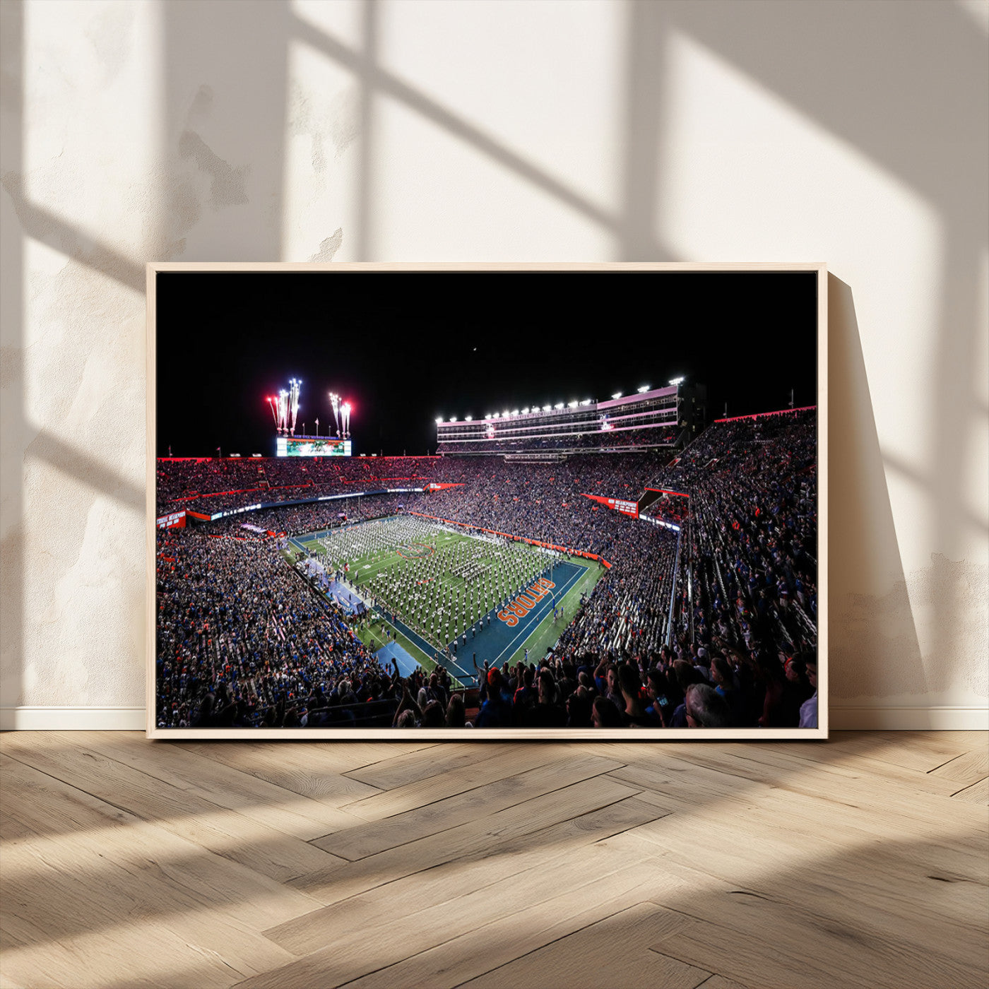 MGV-FC-36X24 - Ben Hill Griffin Stadium Night Game Triple Canvas Wall Art - Florida Gators Football Match