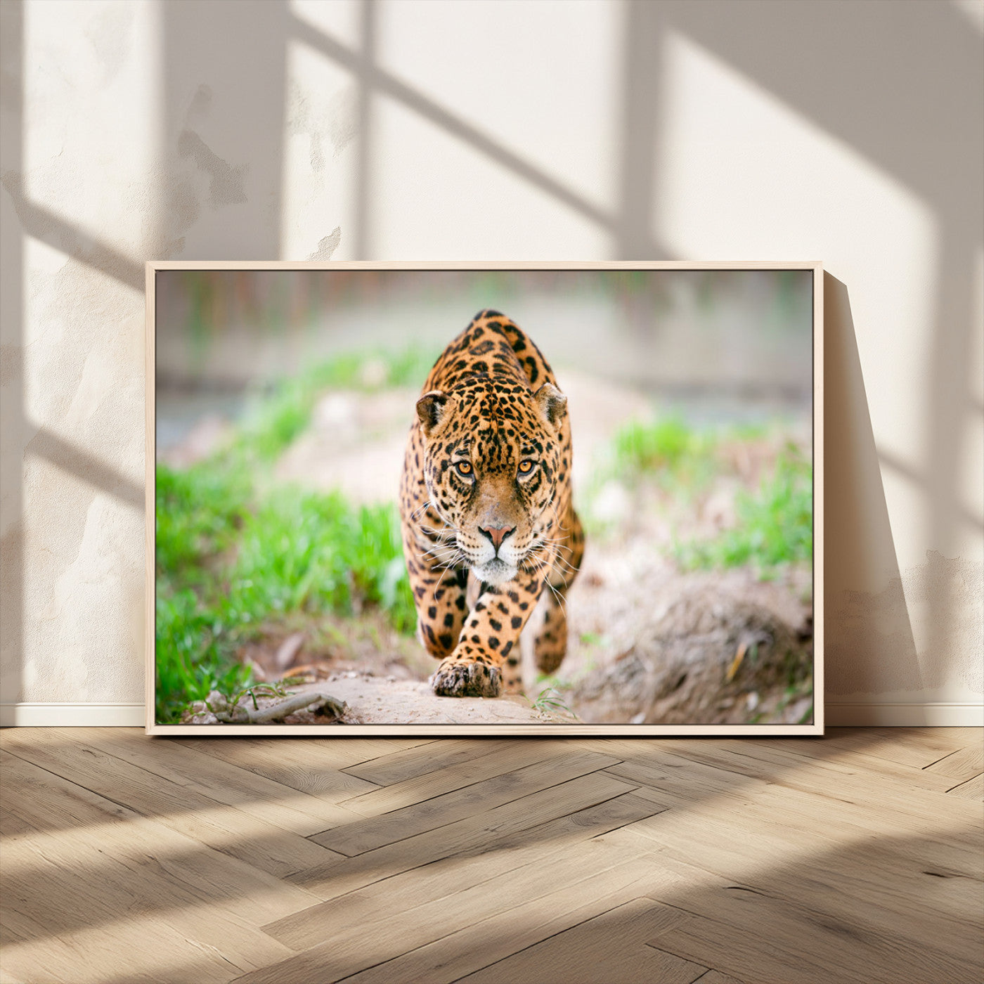 MGV-FC-36X24 - Leopard on the Prowl - Stunning Large Framed Canvas Wall Art for Living Room, Bedroom, or Office Décor, Vibrant Wildlife Print, Ready to Hang