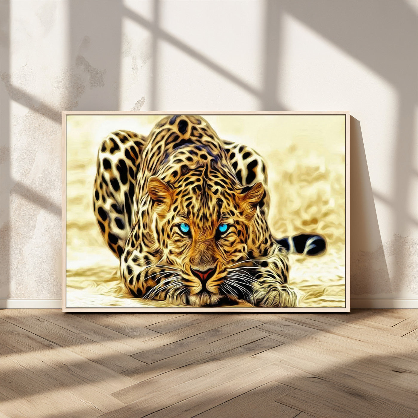 -Blue-Eyed Leopard Canvas Wall Art - Framed Animal Print Ready to Hang - Fierce and Bold Decor for