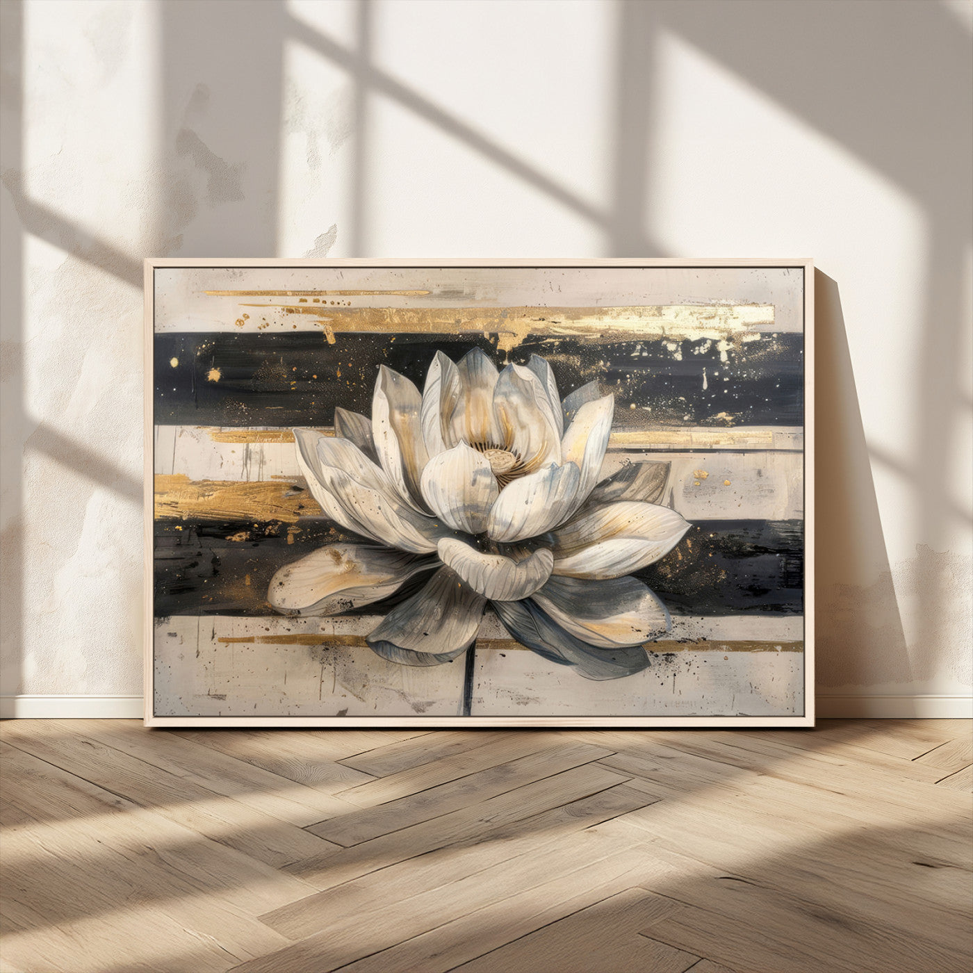 MGV-FC-36X24 - Lotus Flower Wall Art Canvas Print, Framed Abstract Lotus Art Picture Print, White Lotus Flower Perfect Abstract Floral Decor Artwork