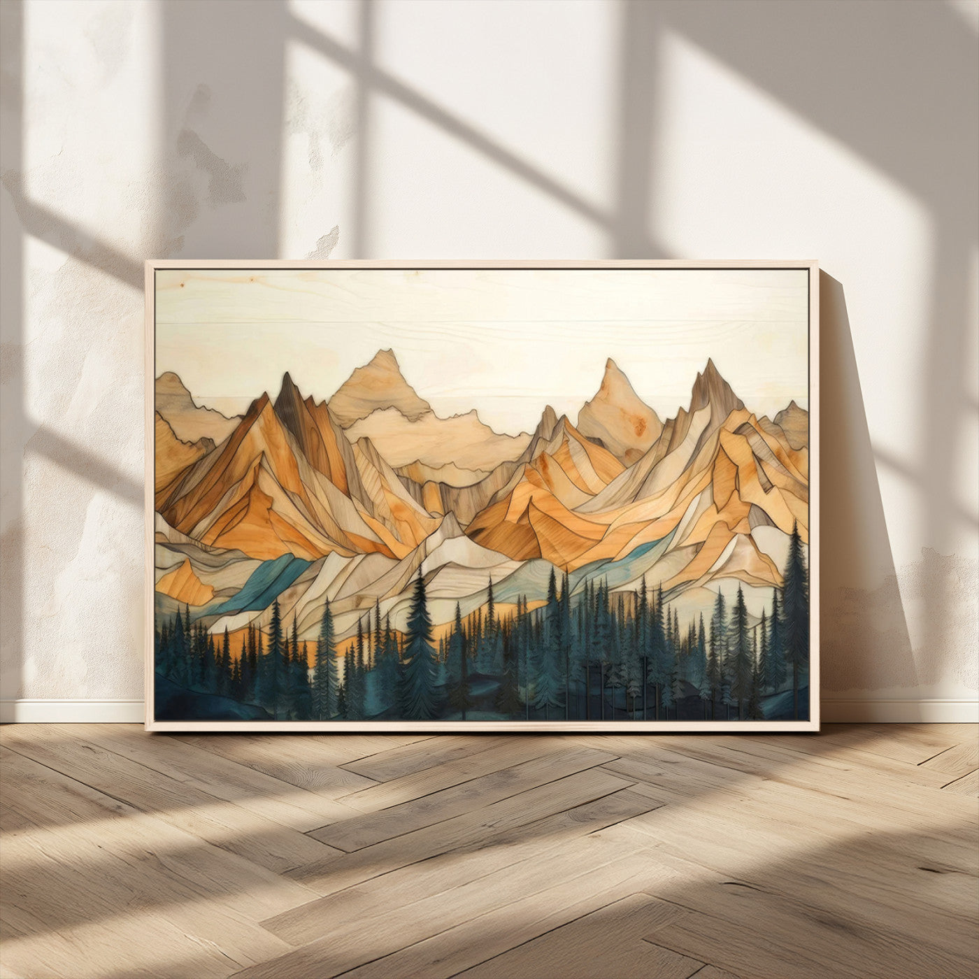 -Rustic Wood Mountain Wall Art Print | Triptych Giclee Print Featuring Handcrafted Forest and