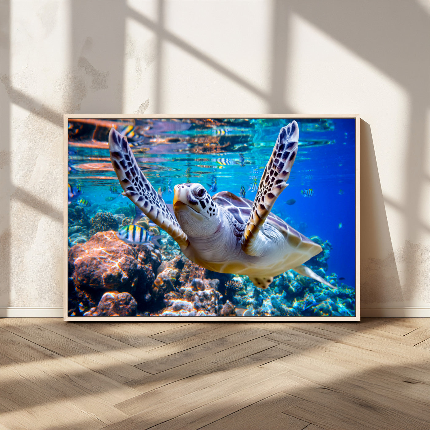 MGV-FC-36X24 - Underwater Sea Turtle Wall Art Canvas Print – Vibrant Ocean Coral Reef Décor, Ready to Hang
