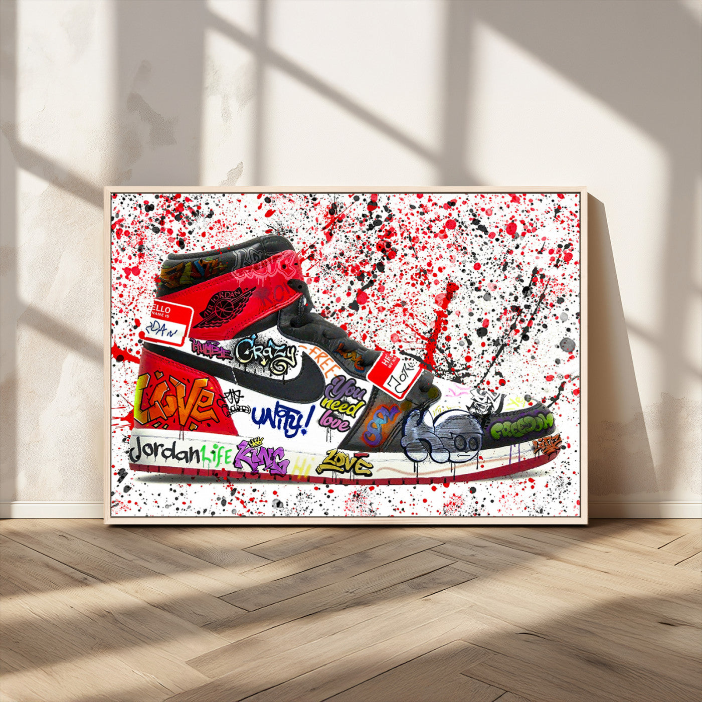MGV-FC-36X24 - Jordan Shoes Graffiti Wall Art Canvas Print- Jordan Graffiti Canvas Wall Art - Framed Perfect for Sneaker heads and Urban Art Lovers