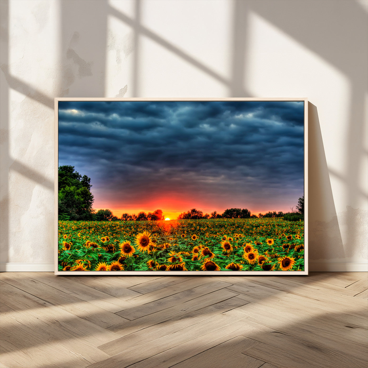 MGV-FC-36X24 - Golden Sunflower Field at Sunset – Breathtaking Sky and Vibrant Flowers, Ready to Hang Wall Art