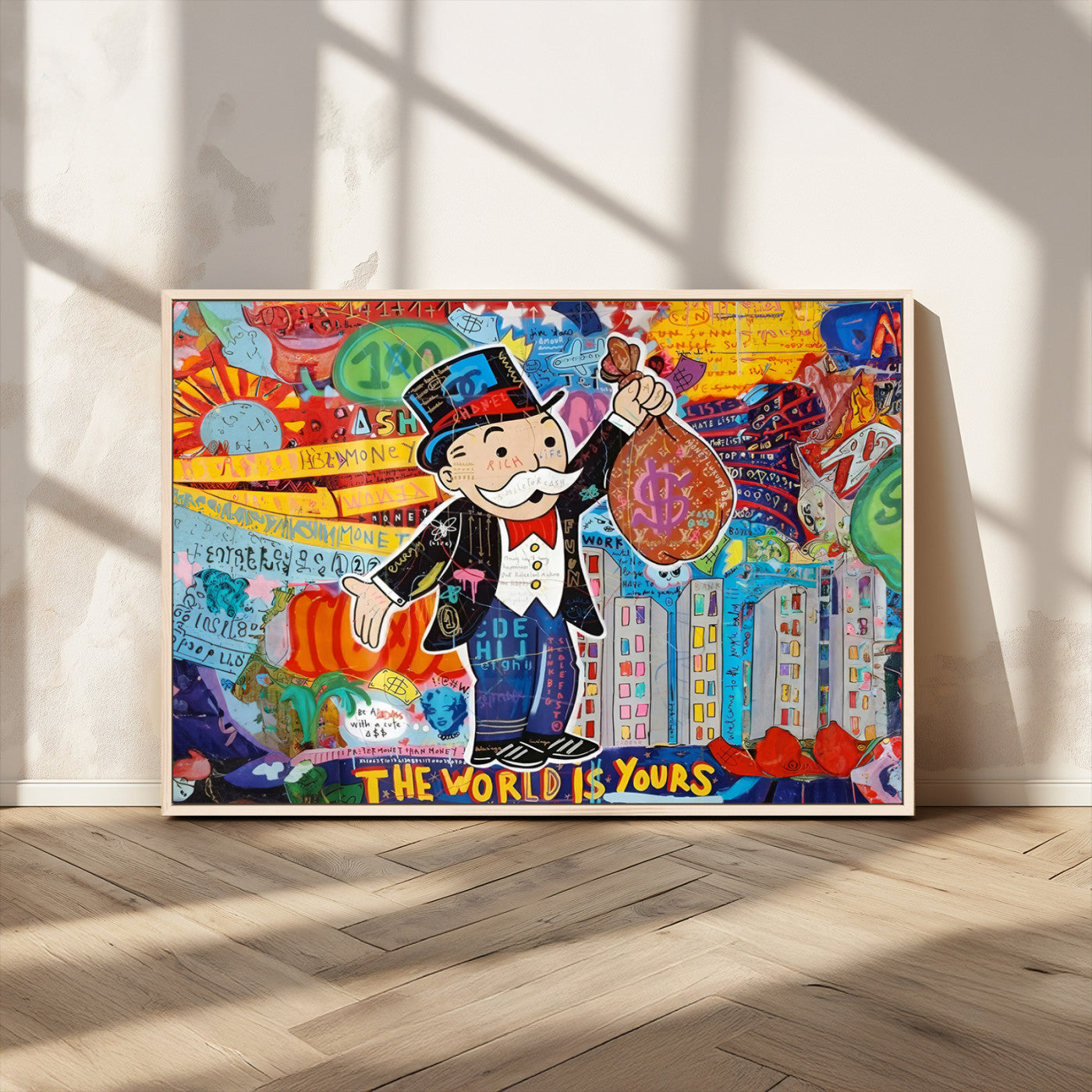 MGV-FC-36X24 - Pop Art Monopoly Man Canvas Wall Art Print - Bold and Colorful Street Art-Inspired Decor for Living