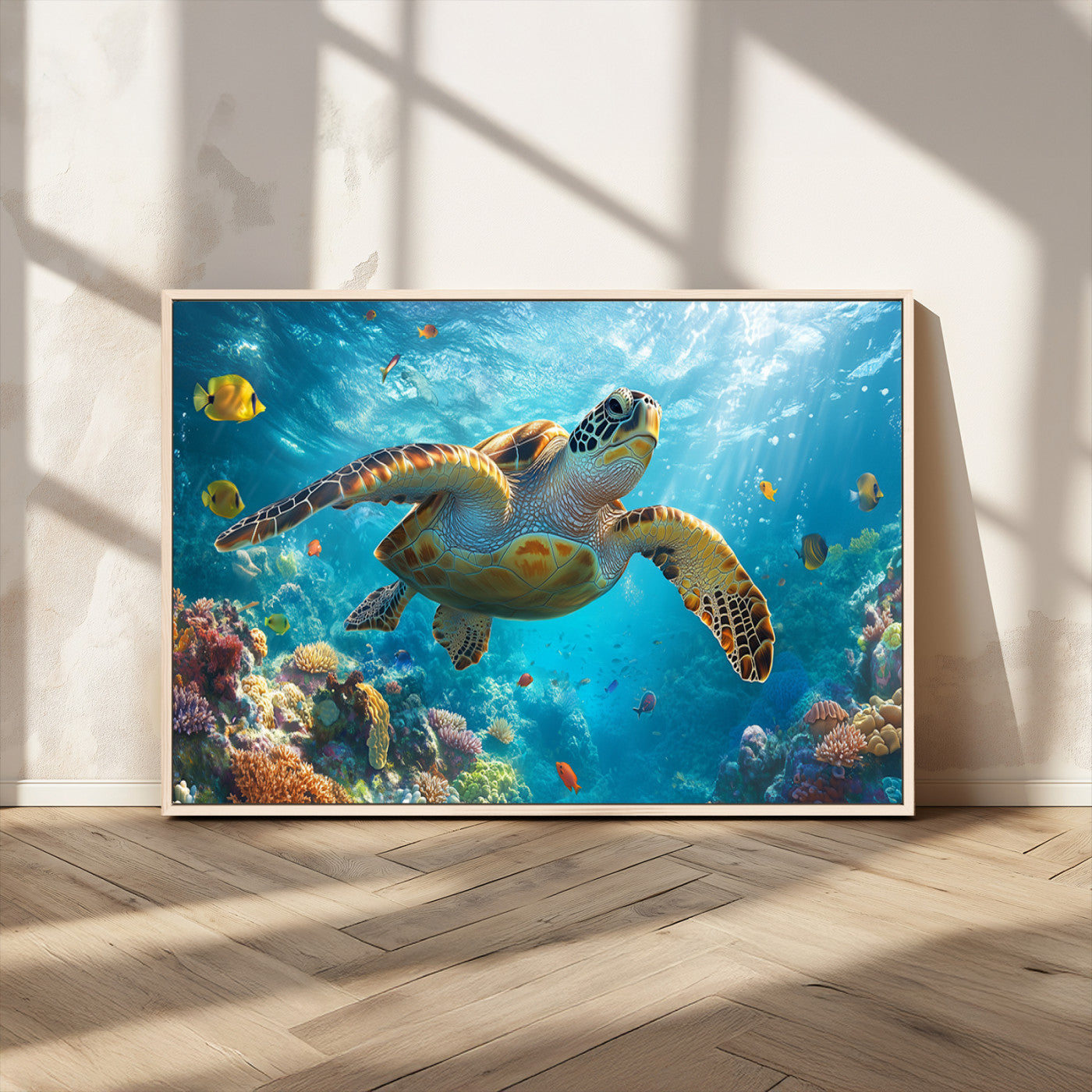 MGV-FC-36X24 - Sea Turtle Underwater Canvas Wall Art Print - Vibrant Ocean Wildlife Decor, Marine Wall Art