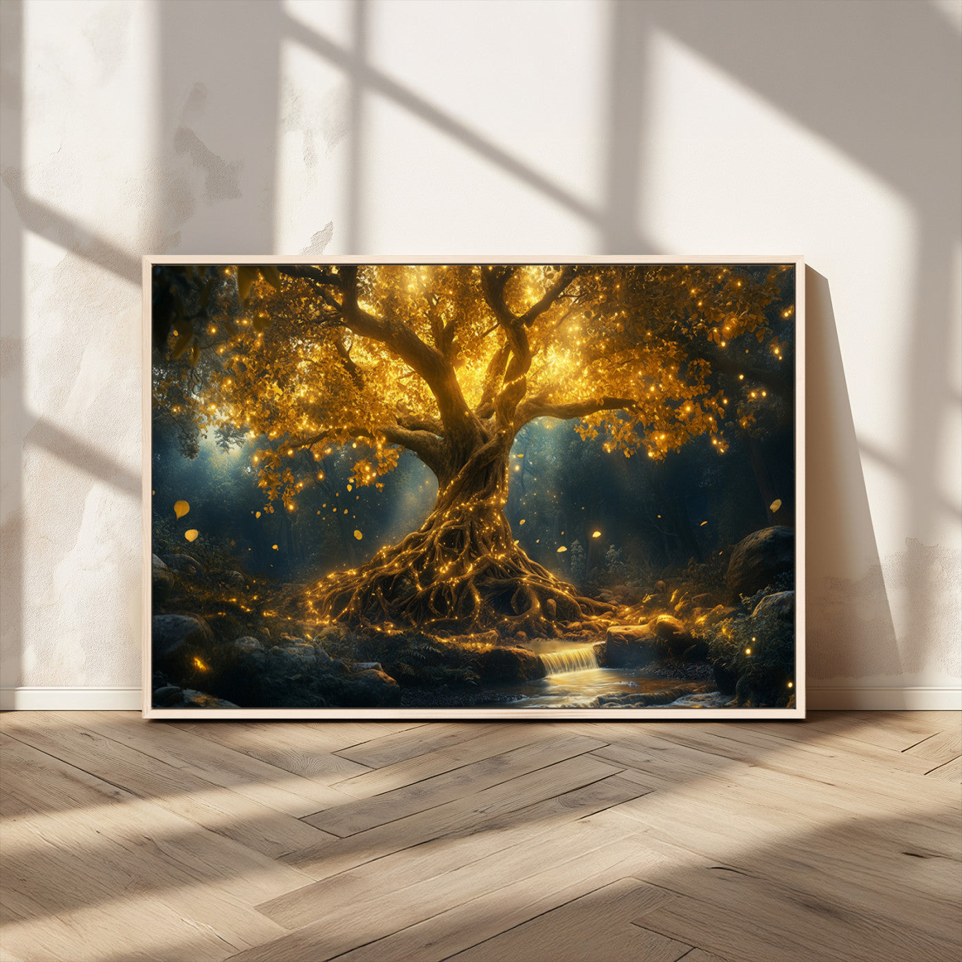 MGV-FC-36X24 - Golden Tree of Life Canvas Wall Art Print - Majestic Glowing Tree Wall Art Print
