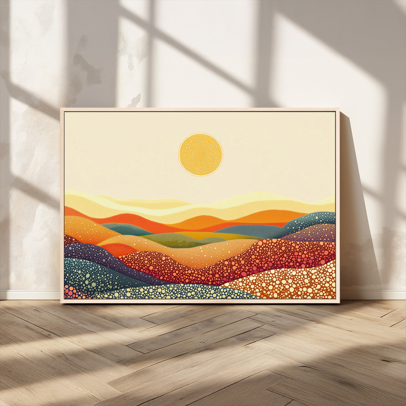 MGV-FC-36X24 - YAYOI KUSAMA Colorful Dot Art Landscape Canvas - Framed Abstract Pointillism Inspired by Nature with