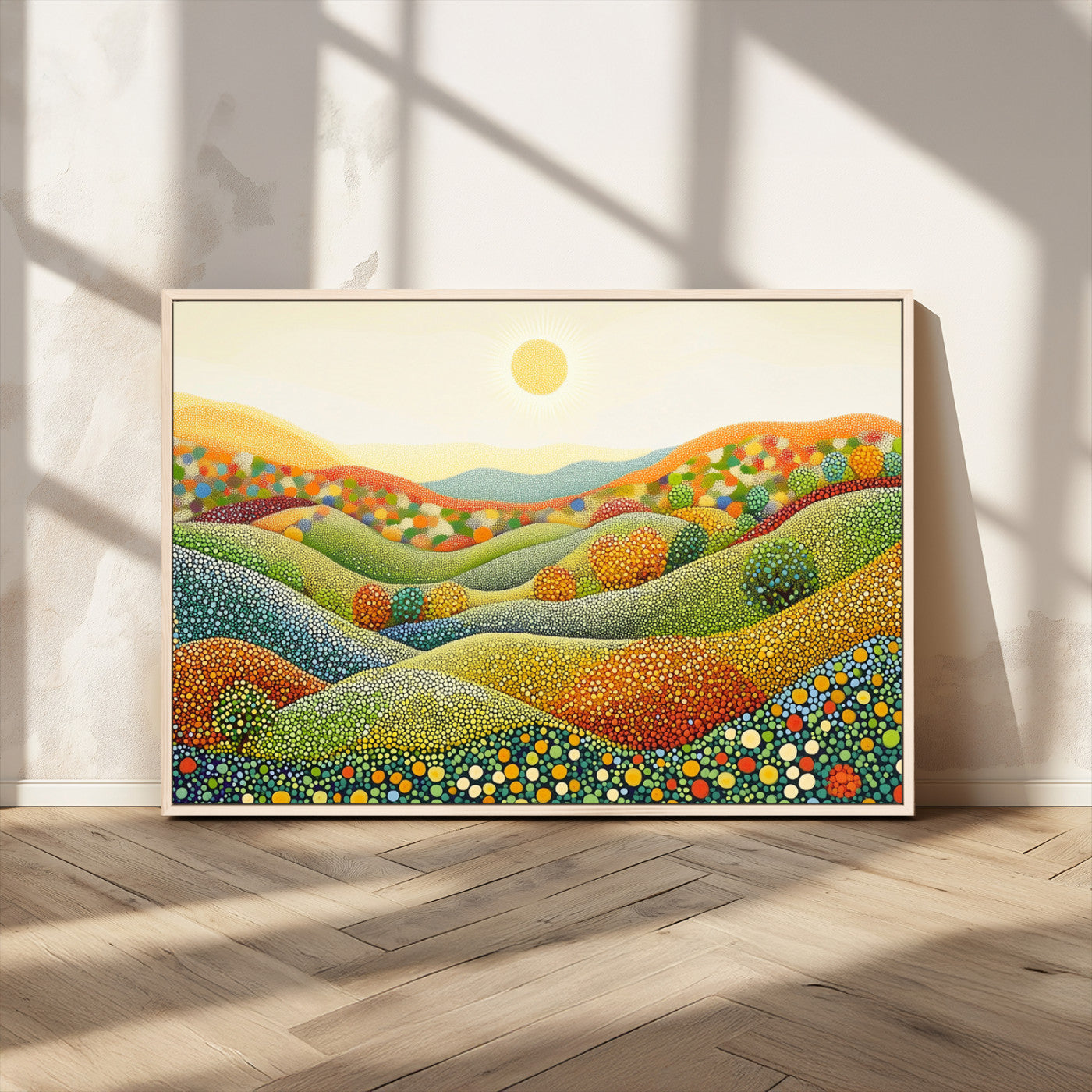 MGV-FC-36X24 - YAYOI KUSAMA Wall Art - Colorful Dot Art Landscape Canvas, Framed Japanese Dot Art