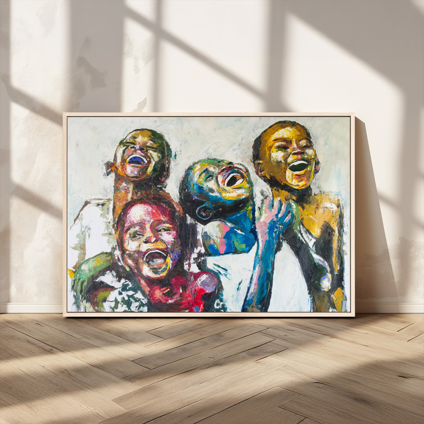 MGV-FC-36X24 - Shai Yossef Style Canvas Art - Joyful African Black Kids Impasto Painting with Vibrant Brushstrokes,