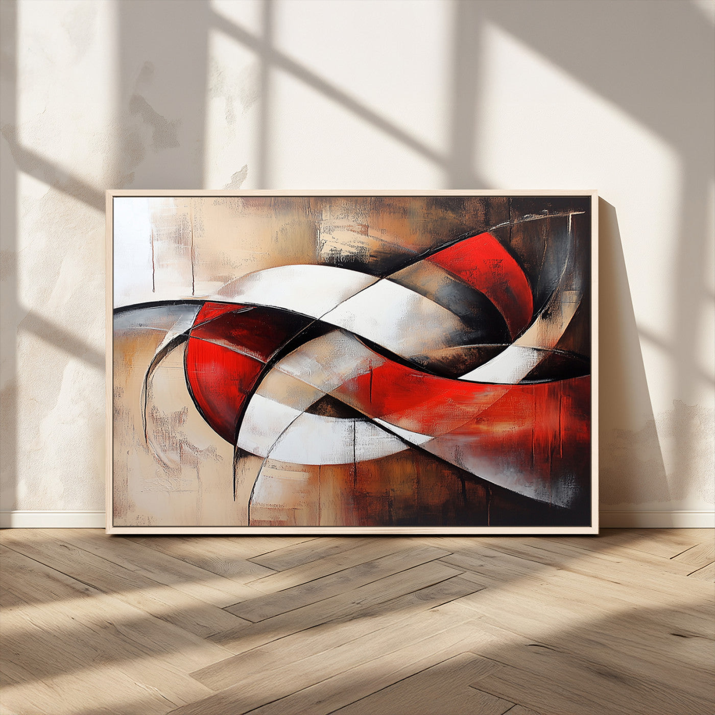 MGV-FC-36X24 - Abstract Wall Art - Modern Red and White Canvas Wall Art Print - Bold Geometric Abstract Canvas for