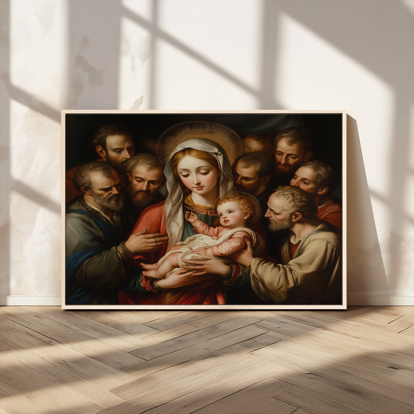 MGV-FC-36X24 - Religious Canvas Wall Art Print - Madonna and Child with Apostles Art Print - Classic Christian