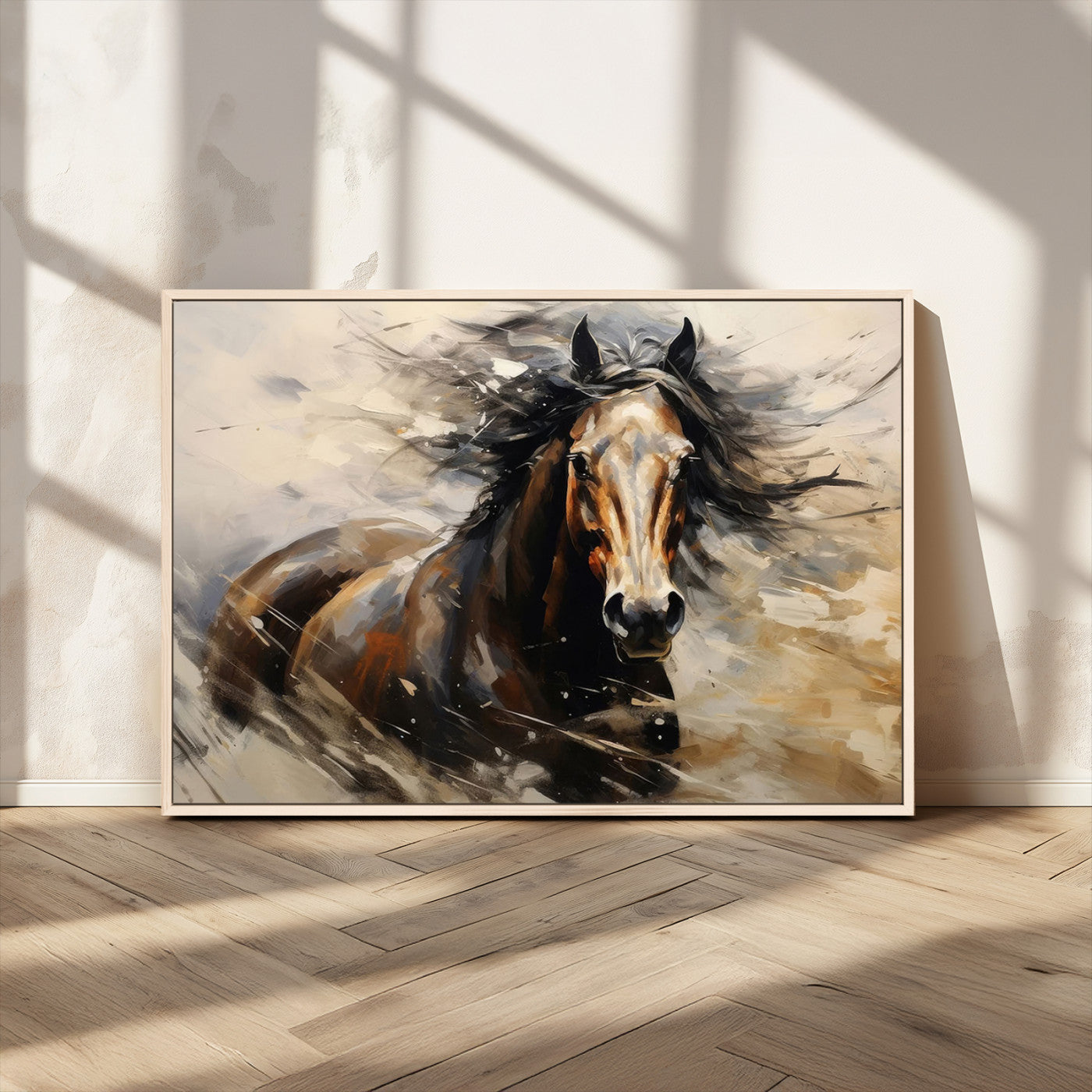 MGV-FC-36X24 - Abstract Wall Art Horse Print - Large Western Horse Canvas - Farmhouse Woodland Wall Art - Framed