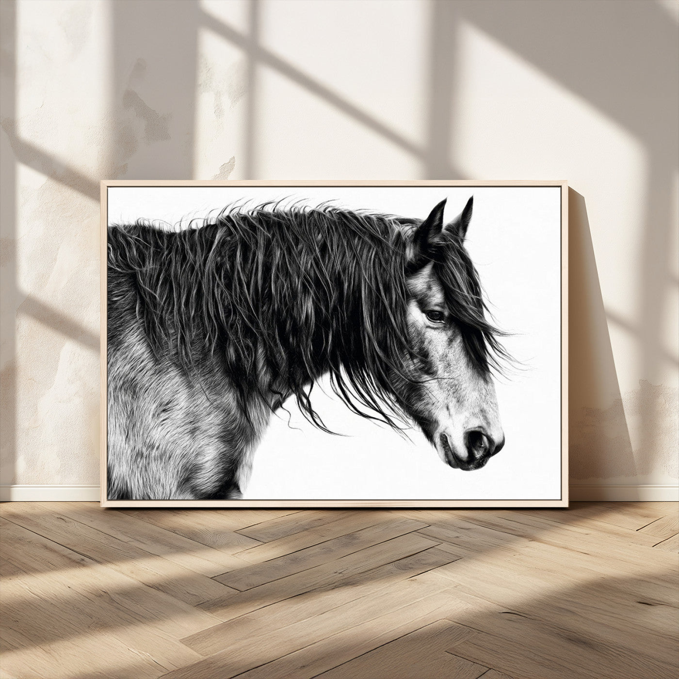 MGV-FC-36X24 - Black Horse Wall Art Canvas Print for Farmhouse Decor and Woodland Decoration