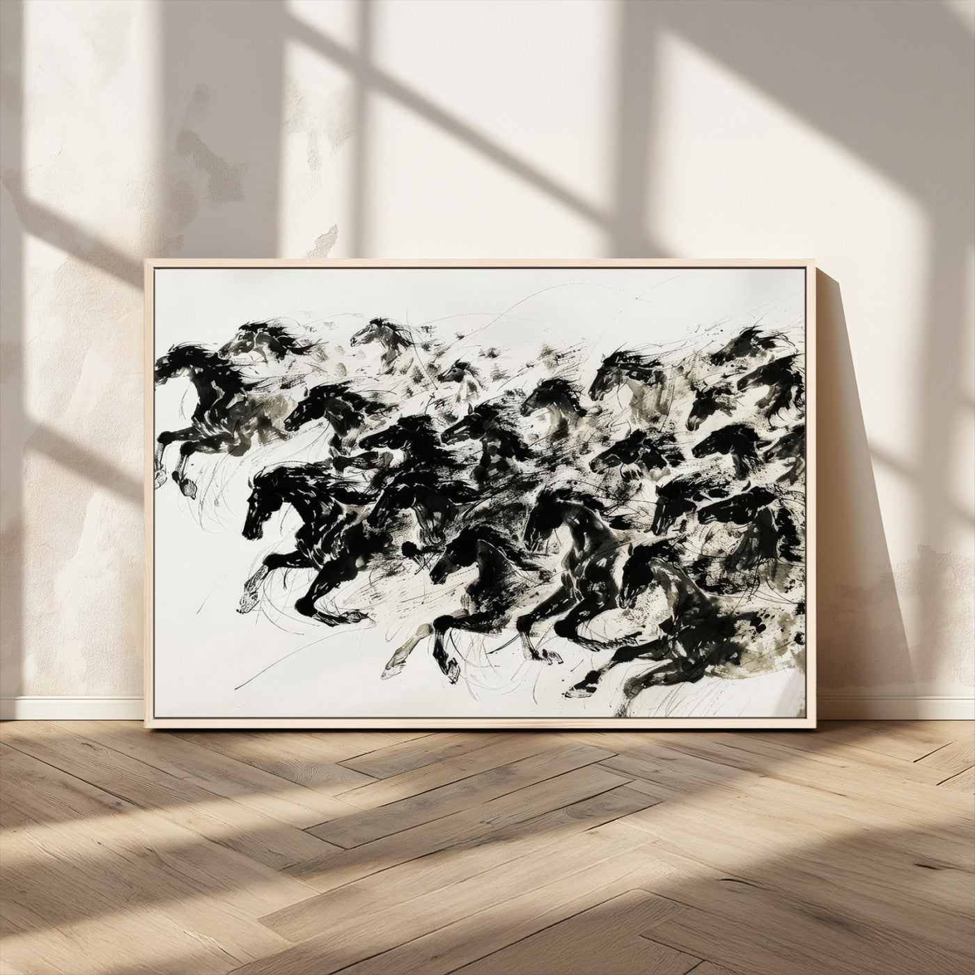 MGV-FC-36X24 - Abstract Horse Wall Art Canvas Print - Dynamic Black Ink Horse Print - Modern Equine Wall Decor for