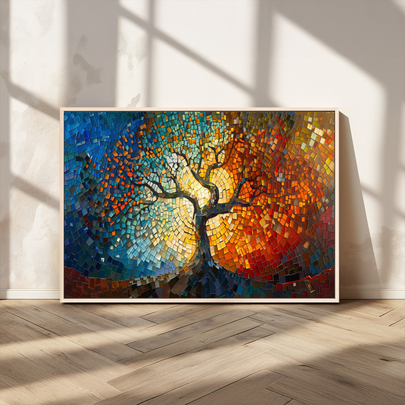 MGV-FC-36X24 - Mosaic Tree Canvas Wall Art Canvas Print – Vibrant Stained Glass-Inspired Tree of Life - Ready to