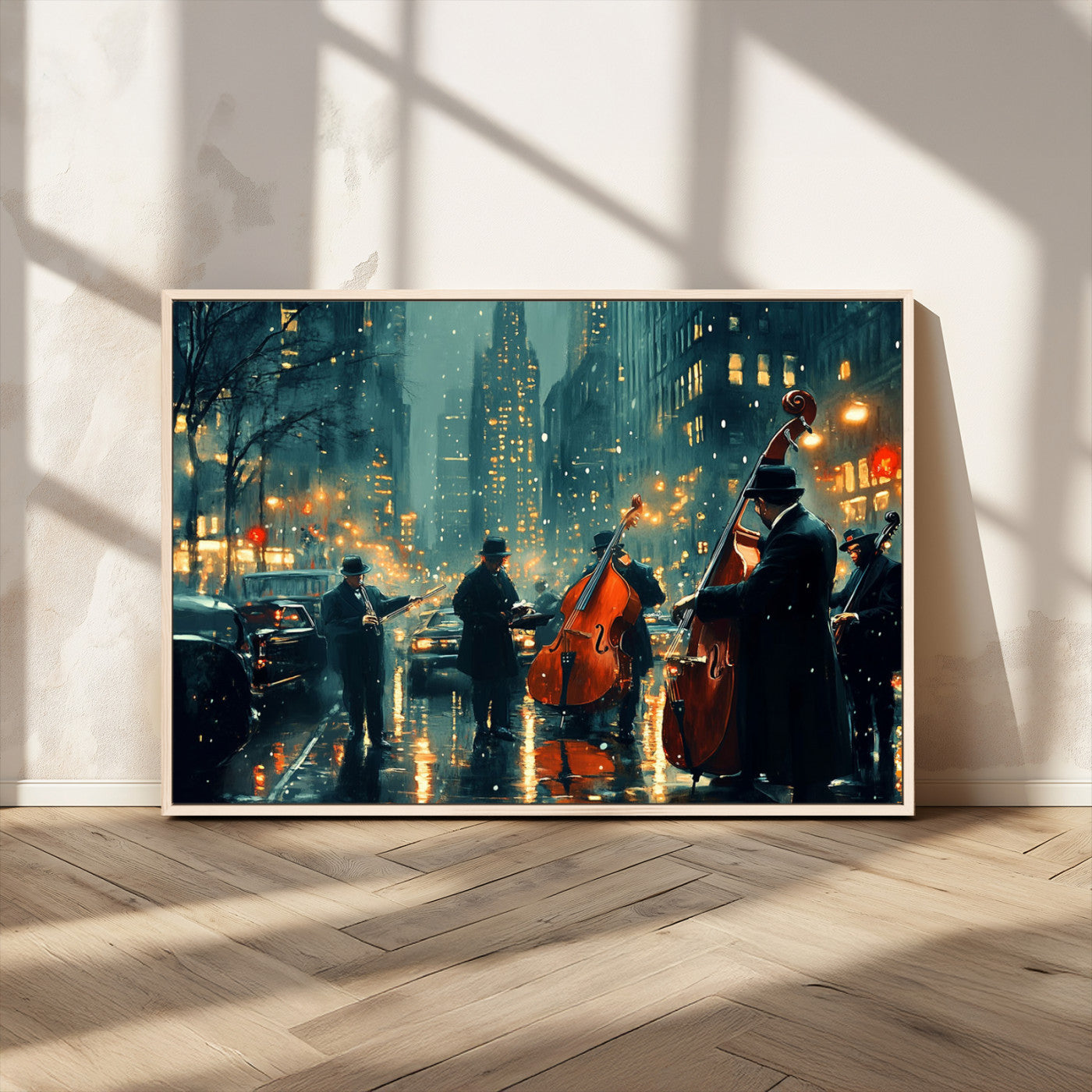 MGV-FC-36X24 - African American Jazz Art Print - Framed Abstract Music Canvas - Colorful Instrument Poster for