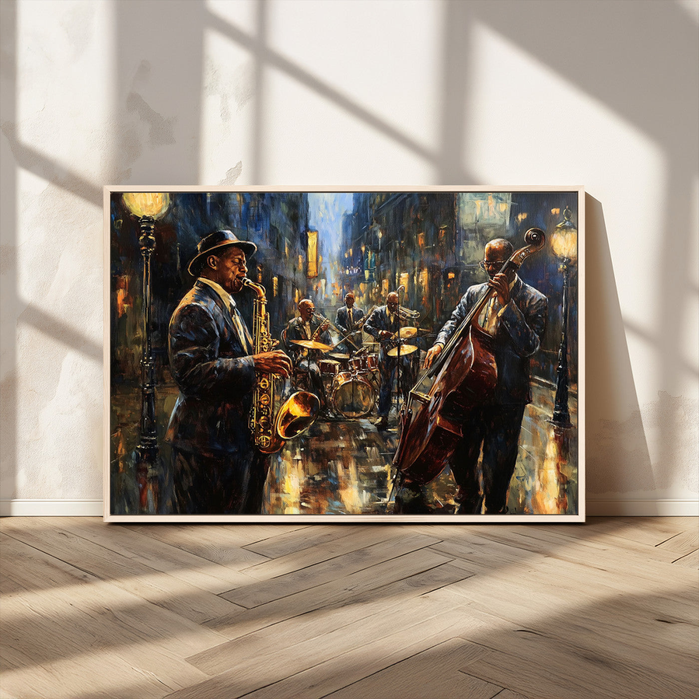 MGV-FC-36X24 - Jazz Canvas Wall Art Print - Abstract African American Music Art - Framed Posters for Living Room or