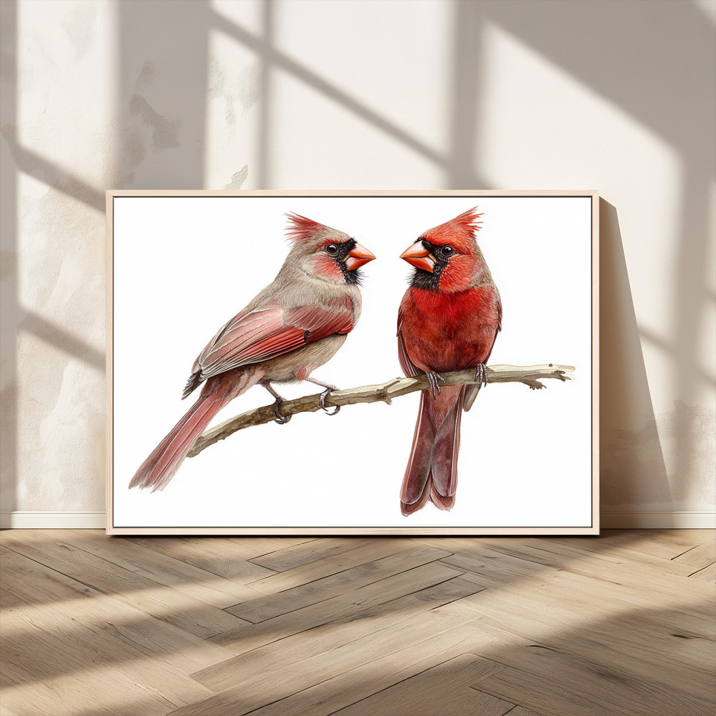 MGV-FC-36X24 - Cardinal Bird Canvas Wall Art - Male and Female Cardinal Print - Abstract Bird Wall Decor for Home -