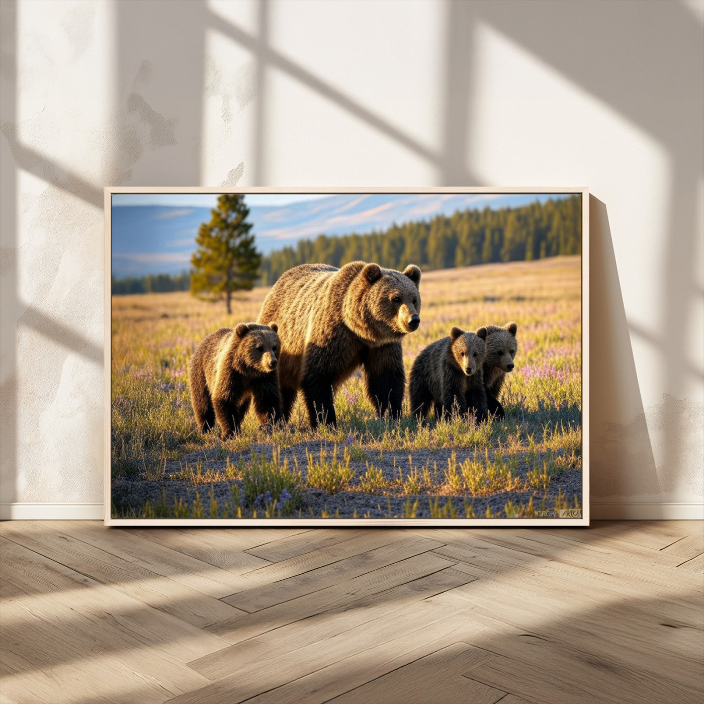 MGV-FC-36X24 - Grizzly 399 in Wild Flowers Wall Art Canvas Print, Grizzly Bears Wall Art, Queen of Grand Teton