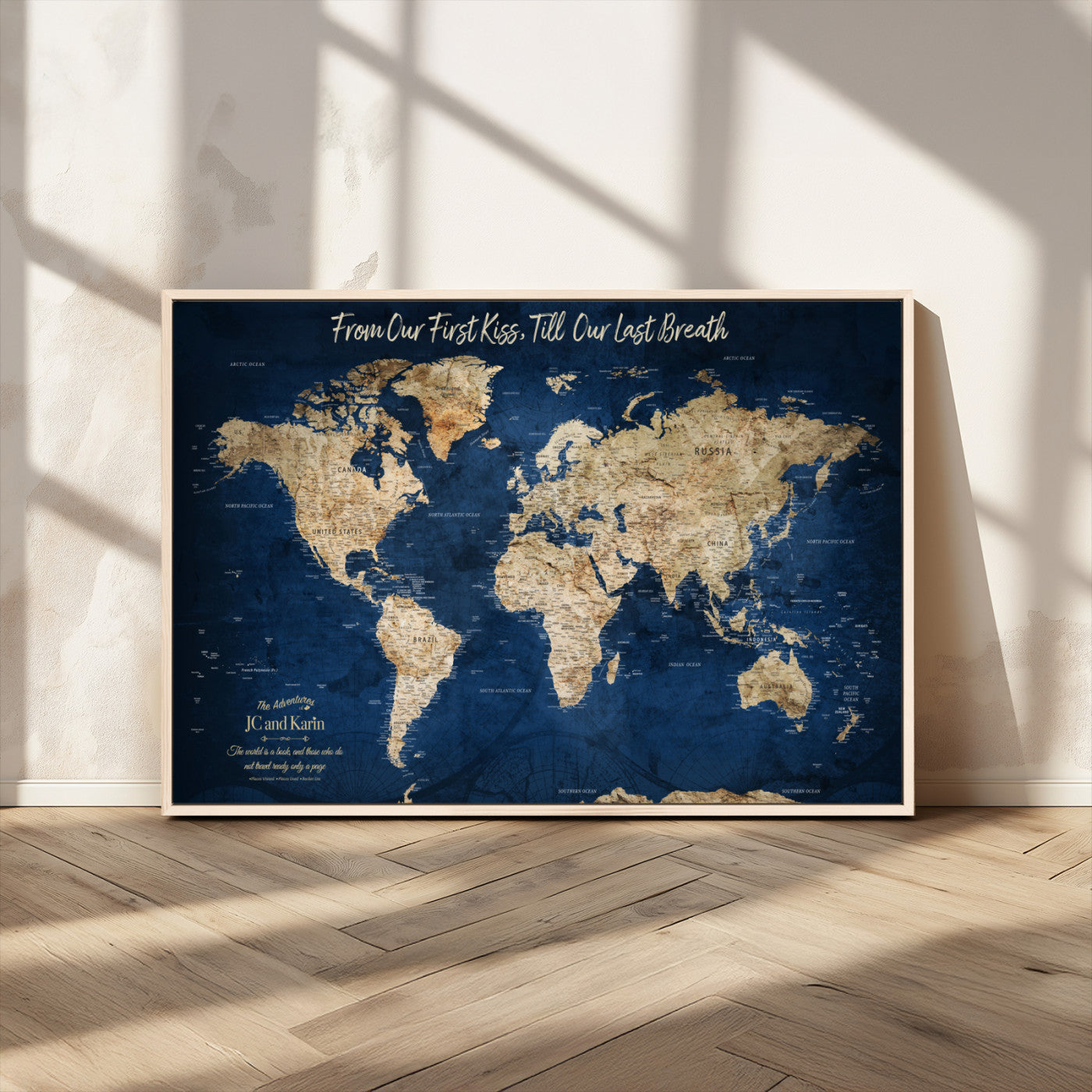 MGV-FC-36X24 - Push Pin World Map Canvas Print – Framed Wall Art for Couples to Track Their Travels – Anniversary